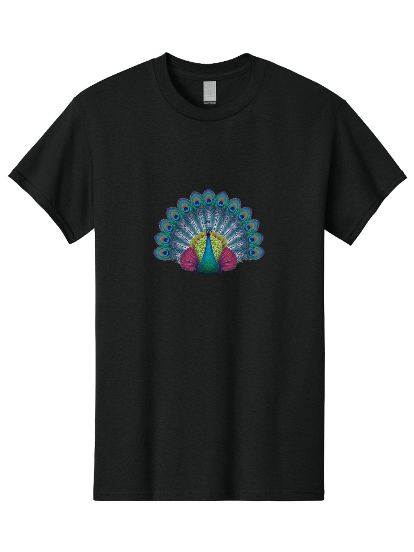 Peacock-19 Men'S Graphic Tee, 100% Cotton, Comfortable Casual Summer Wear, Machine Washable, Peacock With Vibrant Feathers, Colorful Plumage, Blue Eyespots, Green And Blue Body, Pink Train, Majestic Bird, Exotic Wildlife, Beautiful Creature, Bab080 7