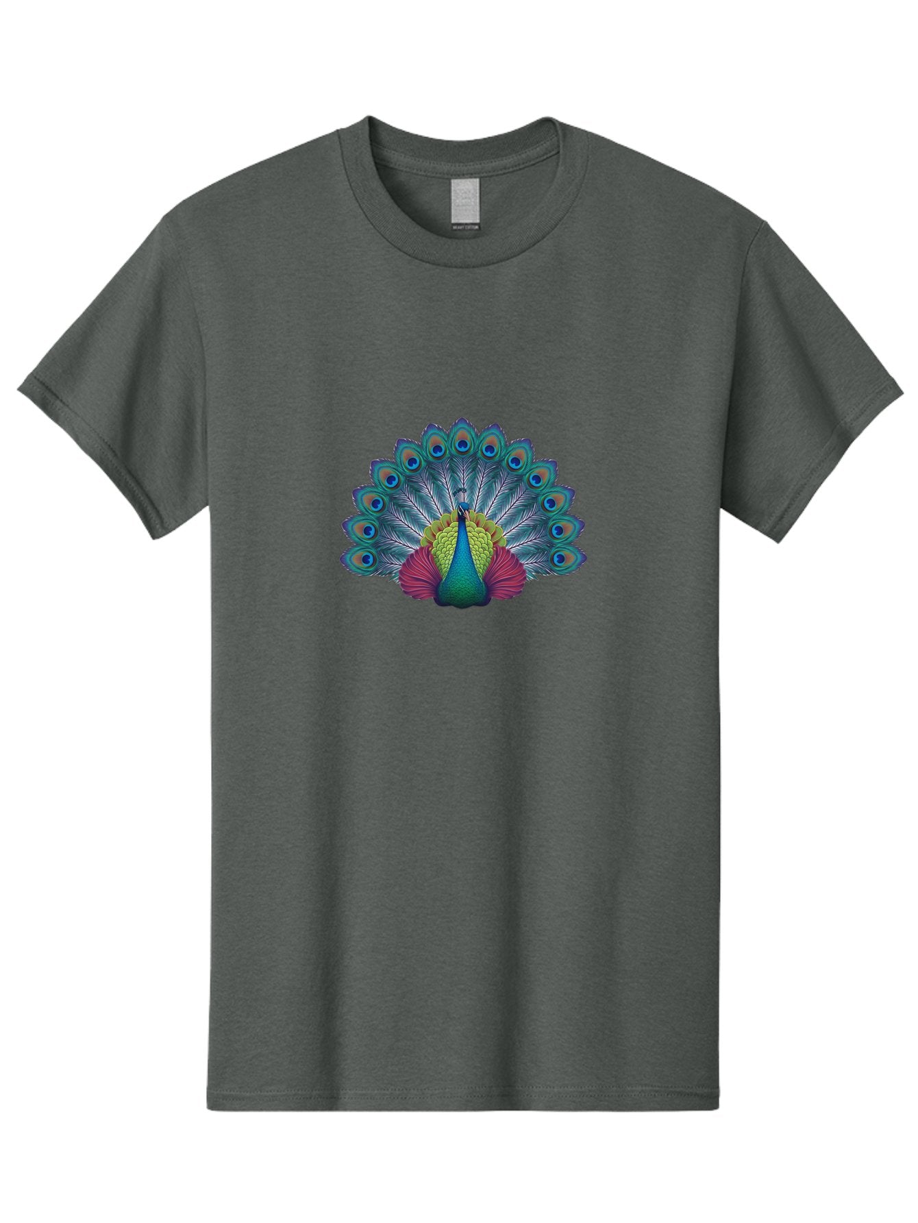 Peacock-19 Men'S Graphic Tee, 100% Cotton, Comfortable Casual Summer Wear, Machine Washable, Peacock With Vibrant Feathers, Colorful Plumage, Blue Eyespots, Green And Blue Body, Pink Train, Majestic Bird, Exotic Wildlife, Beautiful Creature, Bab080 3