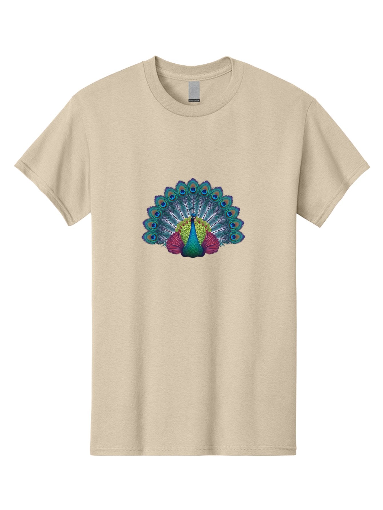 Peacock-19 Men'S Graphic Tee, 100% Cotton, Comfortable Casual Summer Wear, Machine Washable, Peacock With Vibrant Feathers, Colorful Plumage, Blue Eyespots, Green And Blue Body, Pink Train, Majestic Bird, Exotic Wildlife, Beautiful Creature, Bab080 5
