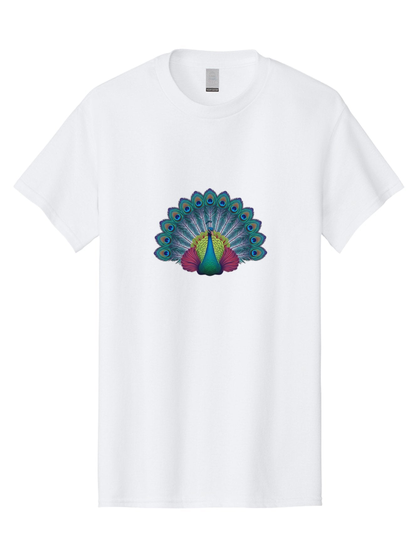 Peacock-19 Men'S Graphic Tee, 100% Cotton, Comfortable Casual Summer Wear, Machine Washable, Peacock With Vibrant Feathers, Colorful Plumage, Blue Eyespots, Green And Blue Body, Pink Train, Majestic Bird, Exotic Wildlife, Beautiful Creature, Bab080 12