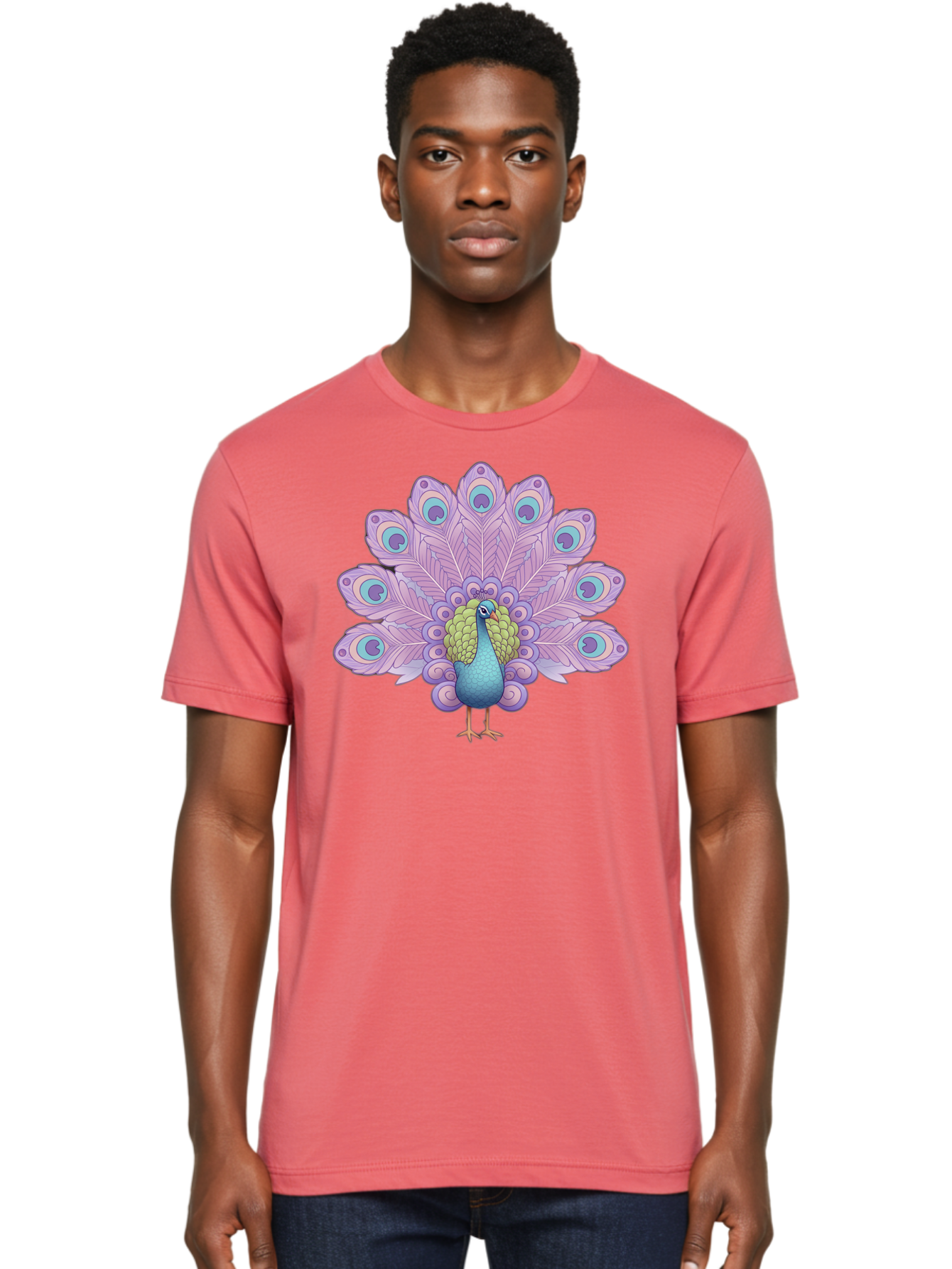 Peacock-2 Men'S Graphic Tee, 100% Cotton, Comfortable Casual Summer Wear, Machine Washable, Peacock Bird, Vibrant Plumage, Colorful Feathers, Blue And Purple Hues, Ornate Tail, Majestic Display, Eye-Catching Patterns, Luxurious Bird, Bab081