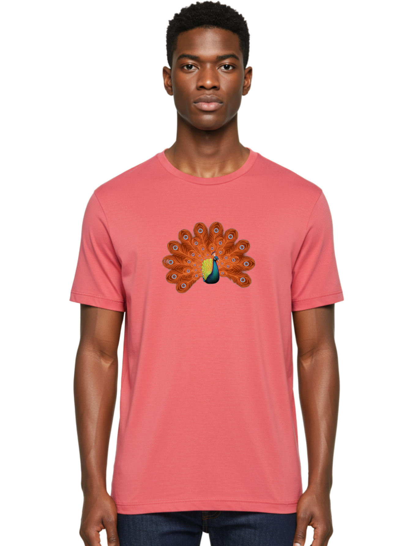 Peacock-20 Men'S Graphic Tee, 100% Cotton, Comfortable Casual Summer Wear, Machine Washable, Vibrant Peacock, Colorful Plumage, Orange Feathers, Blue And Yellow Body, Majestic Bird, Eye-Catching Display, Natural Beauty, Wildlife, Exotic Bird Bab082 14