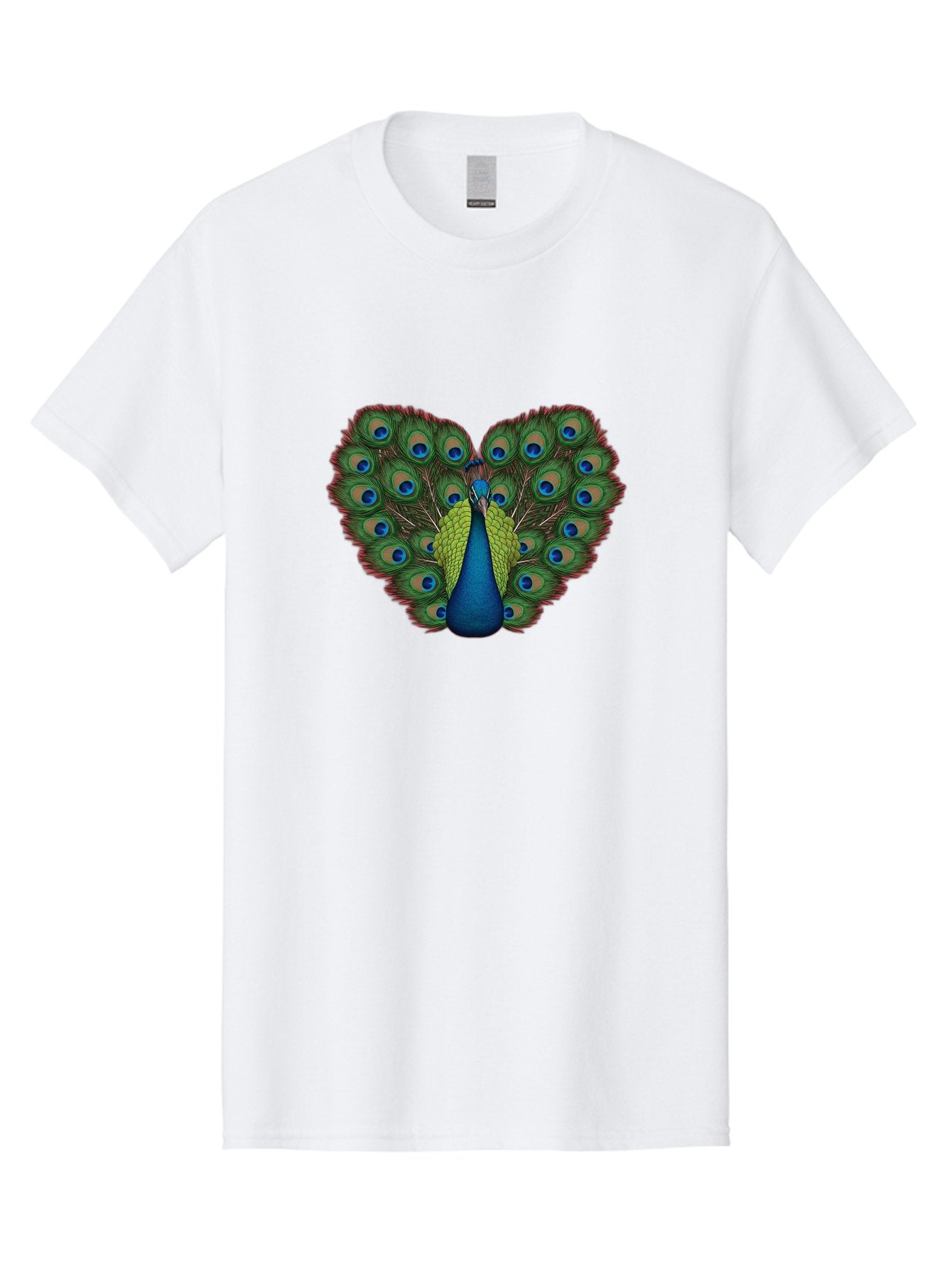 Peacock-23 Men'S Graphic Tee, 100% Cotton, Comfortable Casual Summer Wear, Machine Washable, Peacock, Spread Tail Feathers, Blue Eyespots, Colorful Plumage, Vibrant Blues And Greens, Exotic Bird, Majestic Display, Ornate Feathers Bab085 5