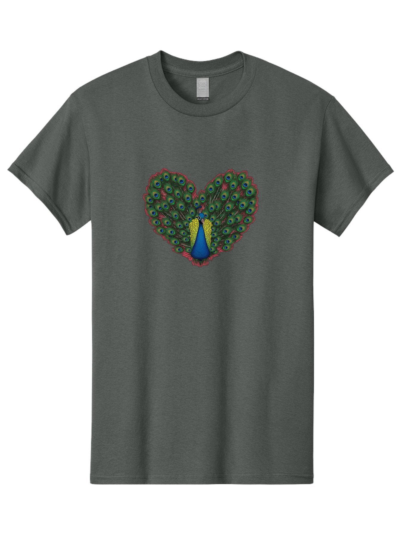 Peacock-25 Men'S Graphic Tee, 100% Cotton, Comfortable Casual Summer Wear, Machine Washable, Peacock With Spread Tail, Heart Shape, Blue And Green Feathers, Eye Spots, Vibrant Plumage, Colorful Bird, Majestic Display, Exotic Bird, Bab087