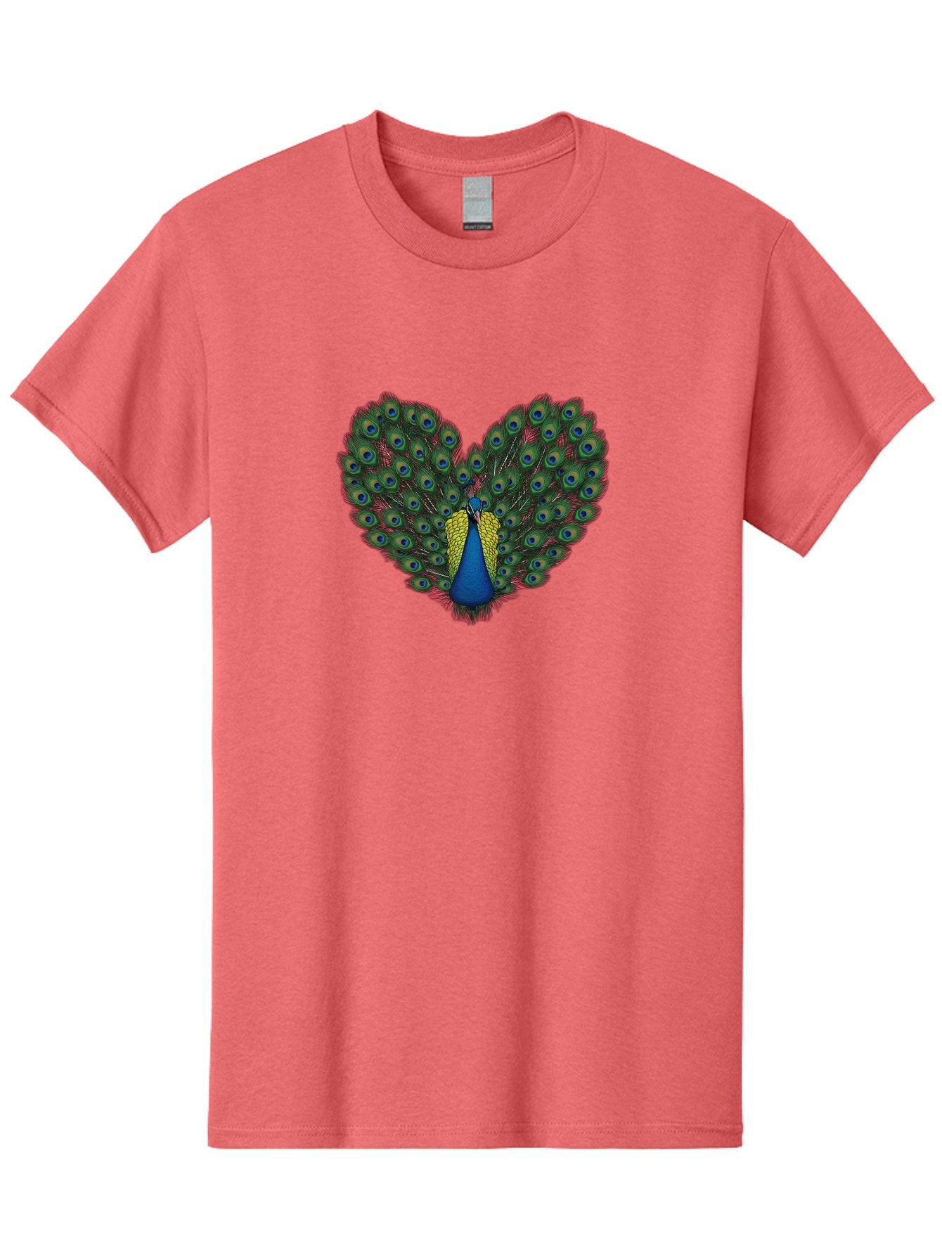Peacock-25 Men'S Graphic Tee, 100% Cotton, Comfortable Casual Summer Wear, Machine Washable, Peacock With Spread Tail, Heart Shape, Blue And Green Feathers, Eye Spots, Vibrant Plumage, Colorful Bird, Majestic Display, Exotic Bird, Bab087 5