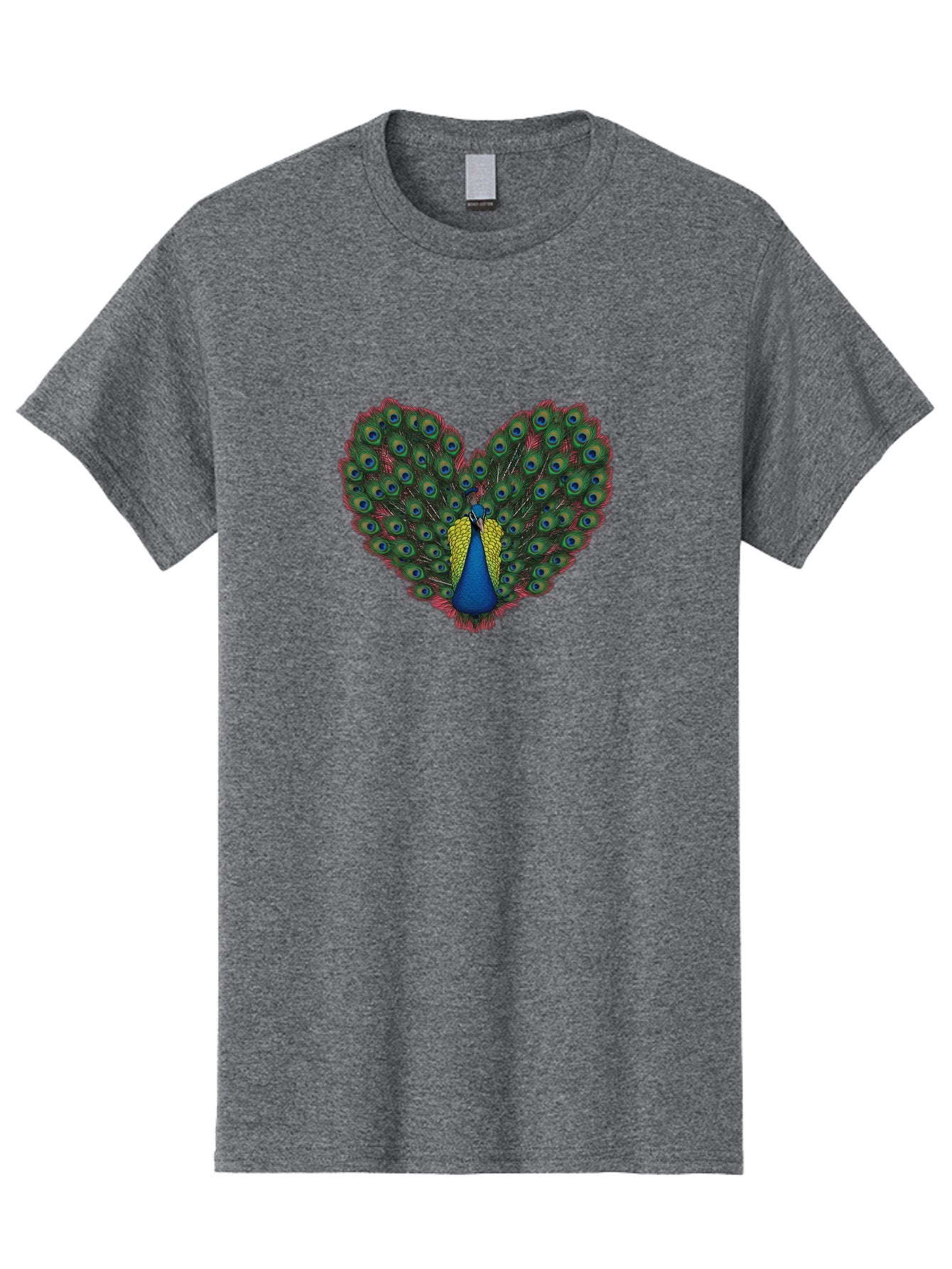 Peacock-25 Men'S Graphic Tee, 100% Cotton, Comfortable Casual Summer Wear, Machine Washable, Peacock With Spread Tail, Heart Shape, Blue And Green Feathers, Eye Spots, Vibrant Plumage, Colorful Bird, Majestic Display, Exotic Bird, Bab087 3