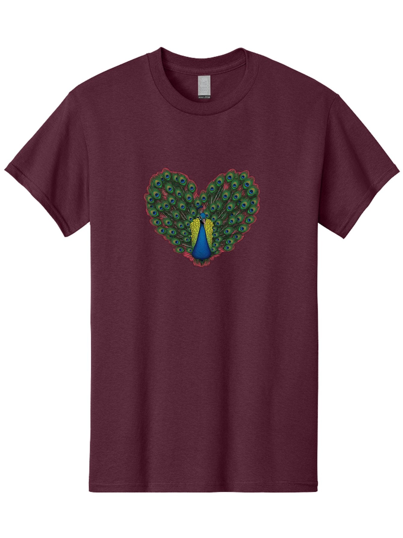 Peacock-25 Men'S Graphic Tee, 100% Cotton, Comfortable Casual Summer Wear, Machine Washable, Peacock With Spread Tail, Heart Shape, Blue And Green Feathers, Eye Spots, Vibrant Plumage, Colorful Bird, Majestic Display, Exotic Bird, Bab087