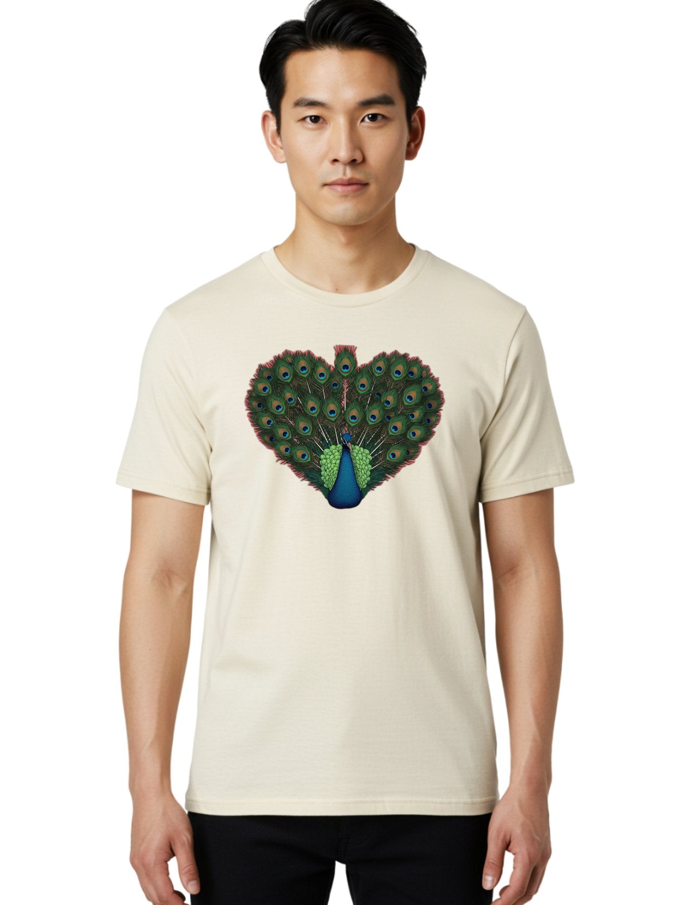 Peacock-26 Men'S Graphic Tee, 100% Cotton, Comfortable Casual Summer Wear, Machine Washable, Peacock Feather Display, Vibrant Plumage, Blue And Green Hues, Eye-Catching Pattern, Majestic Bird, Ornate Tail Feathers, Colorful Bird, Exotic Beauty Bab088 16