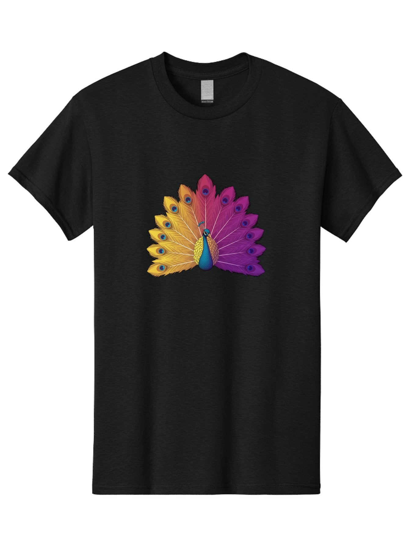 Peacock-28 Men'S Graphic Tee, 100% Cotton, Comfortable Casual Summer Wear, Machine Washable, Vibrant Peacock, Colorful Plumage, Blue Eyespots, Majestic Bird, Spread Feathers, Orange, Purple, And Yellow Hues, Exotic Beauty, Ornate Display, Bab090 11