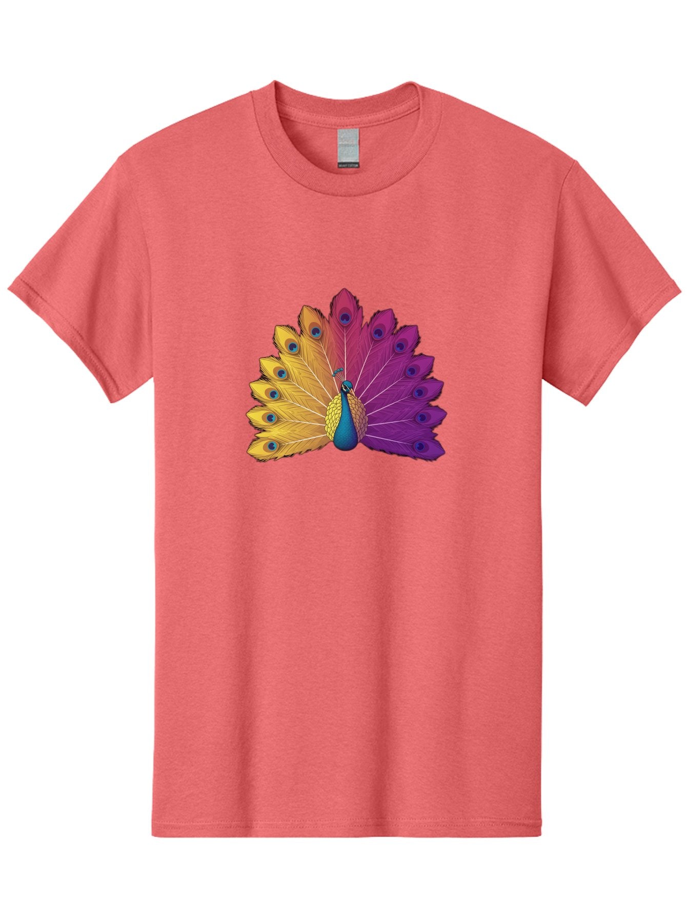 Peacock-28 Men'S Graphic Tee, 100% Cotton, Comfortable Casual Summer Wear, Machine Washable, Vibrant Peacock, Colorful Plumage, Blue Eyespots, Majestic Bird, Spread Feathers, Orange, Purple, And Yellow Hues, Exotic Beauty, Ornate Display, Bab090