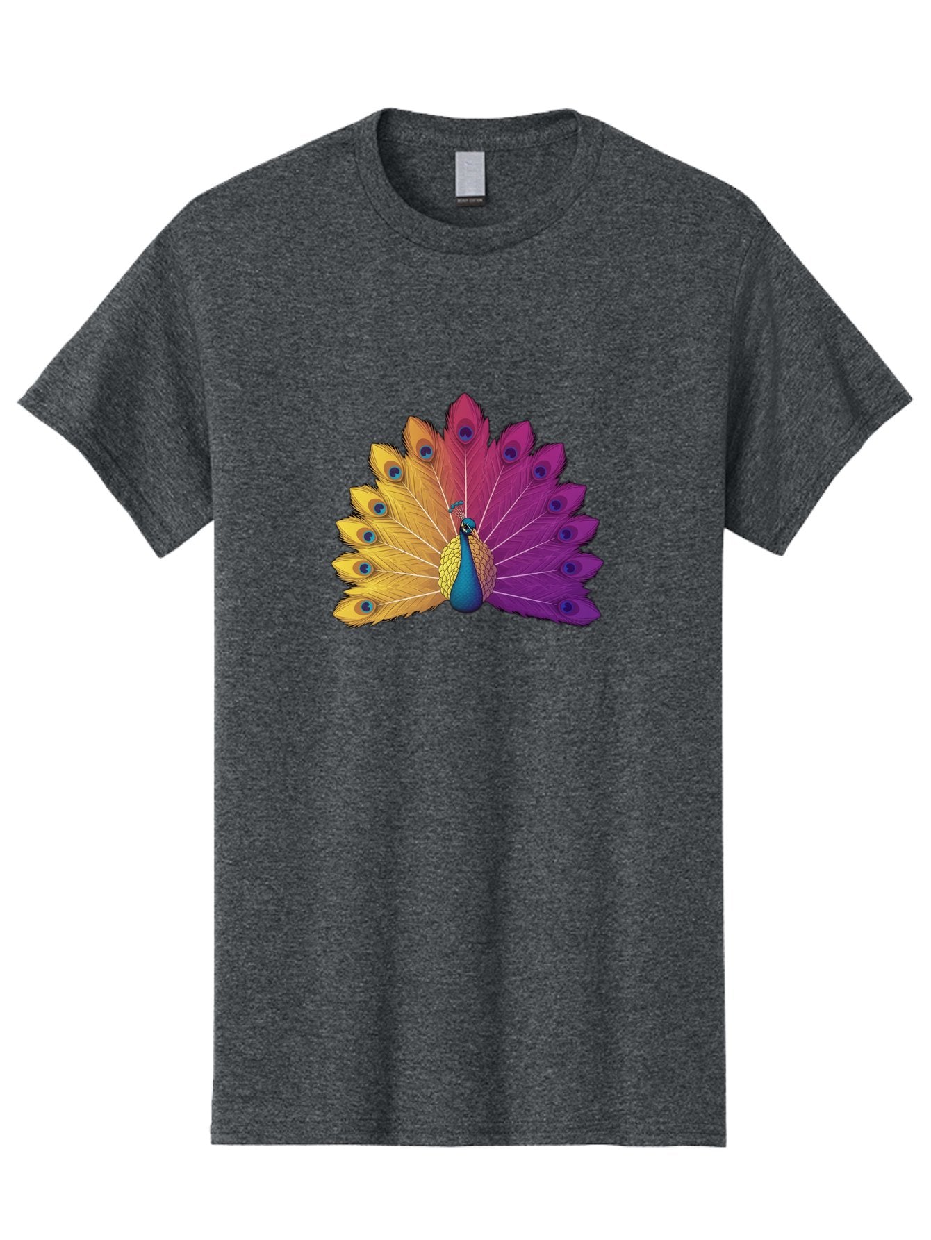 Peacock-28 Men'S Graphic Tee, 100% Cotton, Comfortable Casual Summer Wear, Machine Washable, Vibrant Peacock, Colorful Plumage, Blue Eyespots, Majestic Bird, Spread Feathers, Orange, Purple, And Yellow Hues, Exotic Beauty, Ornate Display, Bab090