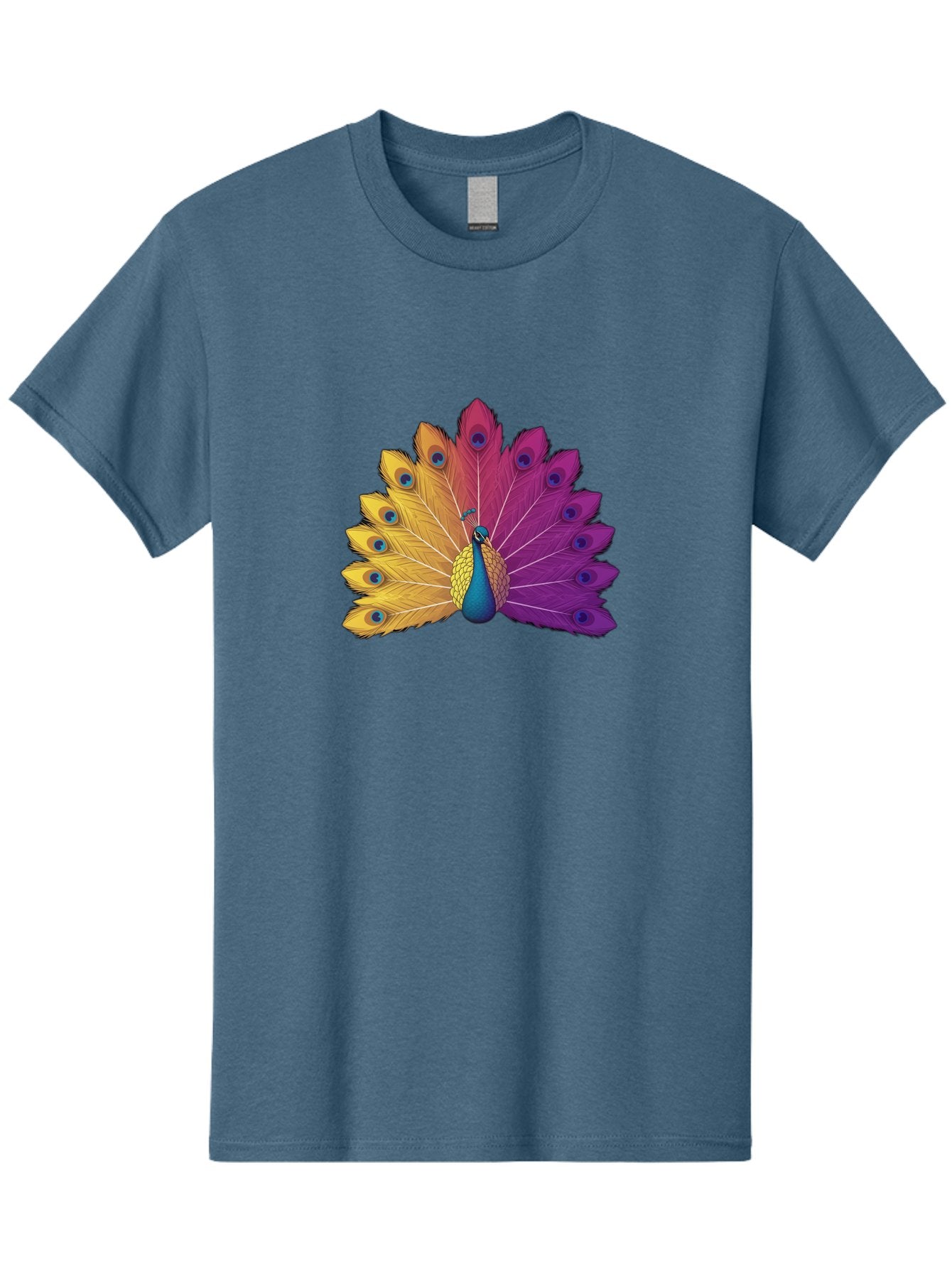 Peacock-28 Men'S Graphic Tee, 100% Cotton, Comfortable Casual Summer Wear, Machine Washable, Vibrant Peacock, Colorful Plumage, Blue Eyespots, Majestic Bird, Spread Feathers, Orange, Purple, And Yellow Hues, Exotic Beauty, Ornate Display, Bab090 10