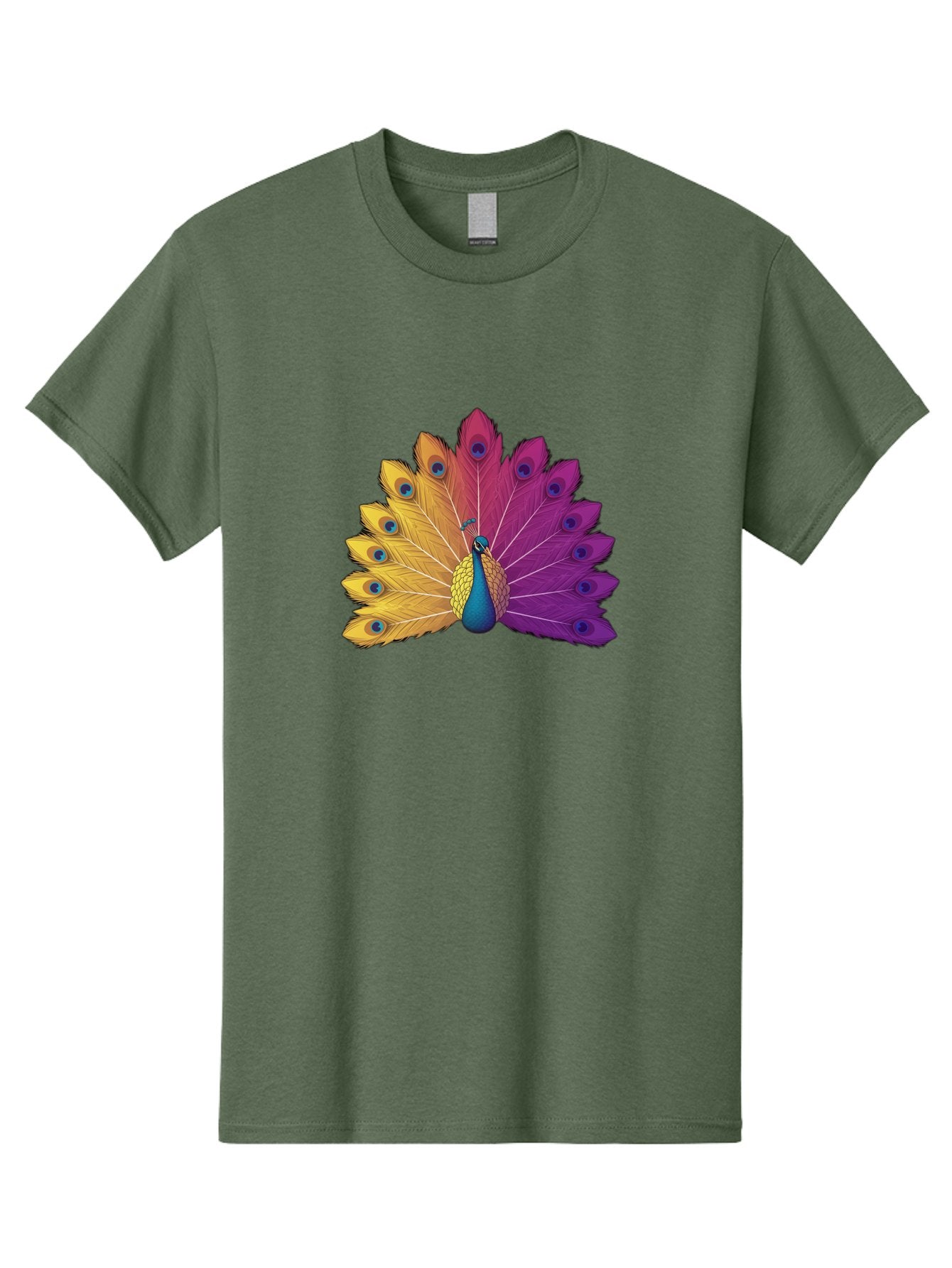 Peacock-28 Men'S Graphic Tee, 100% Cotton, Comfortable Casual Summer Wear, Machine Washable, Vibrant Peacock, Colorful Plumage, Blue Eyespots, Majestic Bird, Spread Feathers, Orange, Purple, And Yellow Hues, Exotic Beauty, Ornate Display, Bab090 8