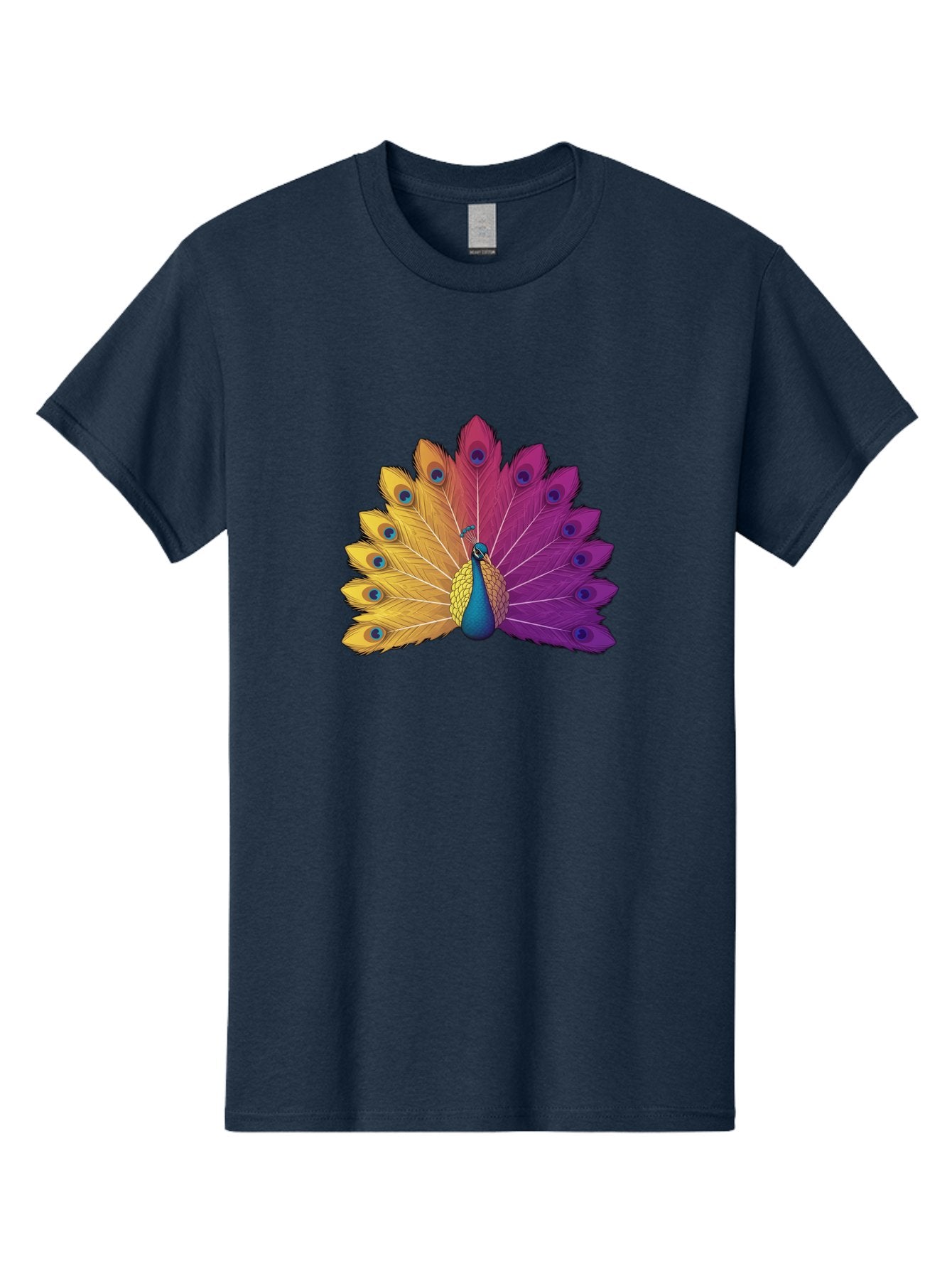 Peacock-28 Men'S Graphic Tee, 100% Cotton, Comfortable Casual Summer Wear, Machine Washable, Vibrant Peacock, Colorful Plumage, Blue Eyespots, Majestic Bird, Spread Feathers, Orange, Purple, And Yellow Hues, Exotic Beauty, Ornate Display, Bab090 4