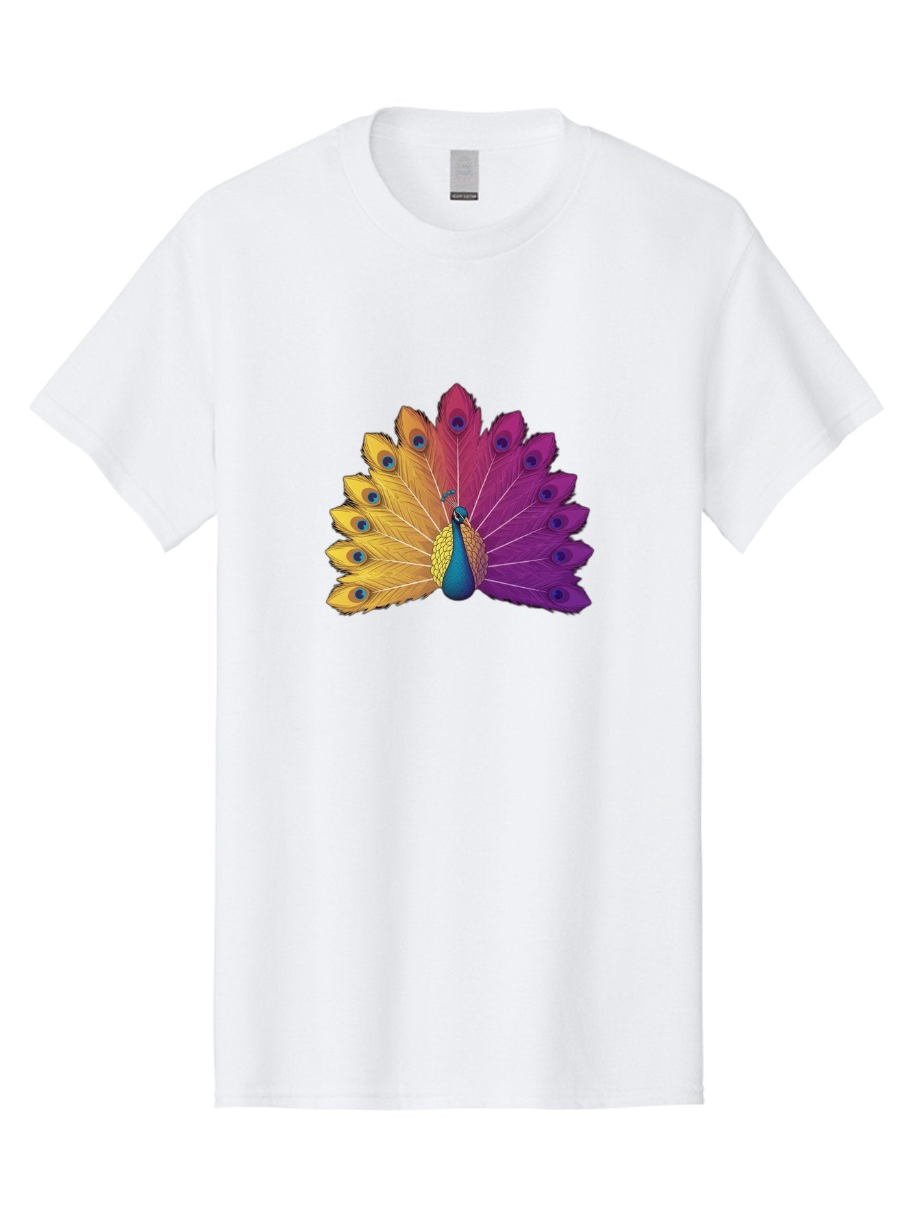 Peacock-28 Men'S Graphic Tee, 100% Cotton, Comfortable Casual Summer Wear, Machine Washable, Vibrant Peacock, Colorful Plumage, Blue Eyespots, Majestic Bird, Spread Feathers, Orange, Purple, And Yellow Hues, Exotic Beauty, Ornate Display, Bab090 12