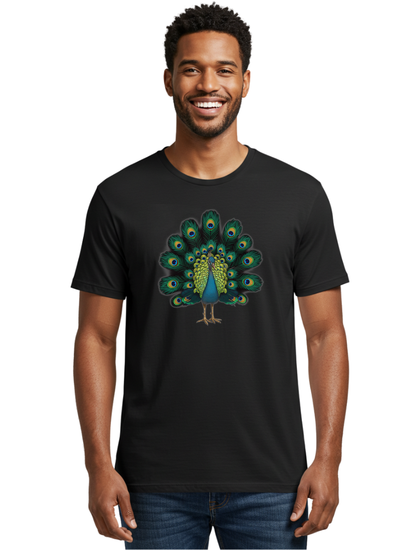 Peacock-29 Men'S Graphic Tee, 100% Cotton, Comfortable Casual Summer Wear, Machine Washable, Peacock Spreading Its Feathers, Vibrant Plumage, Blue And Gold Eye Spots, Turquoise Body, Majestic Bird, Exotic Beauty, Colorful Display, Bab091 12