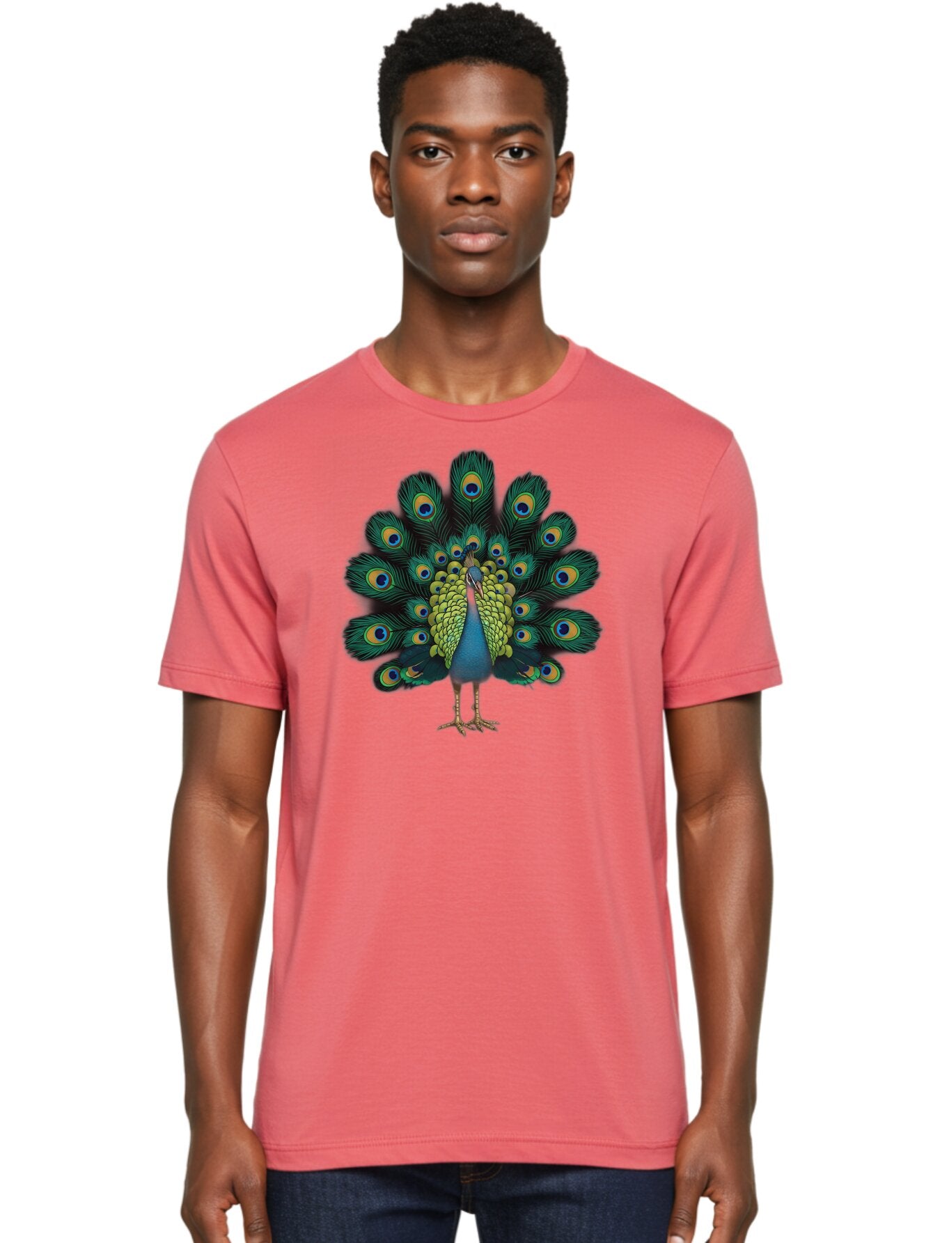 Peacock-29 Men'S Graphic Tee, 100% Cotton, Comfortable Casual Summer Wear, Machine Washable, Peacock Spreading Its Feathers, Vibrant Plumage, Blue And Gold Eye Spots, Turquoise Body, Majestic Bird, Exotic Beauty, Colorful Display, Bab091 19