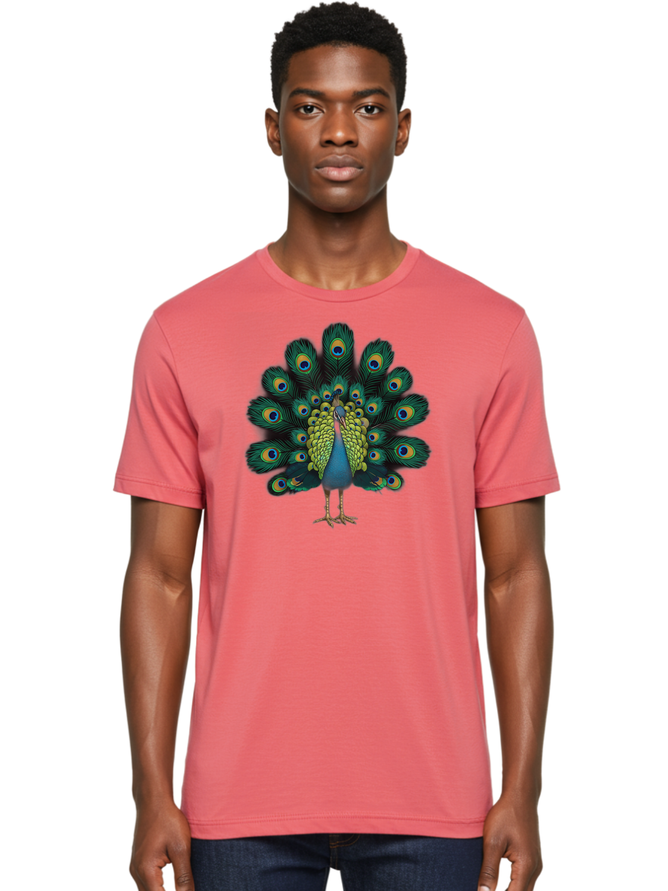 Peacock-29 Men'S Graphic Tee, 100% Cotton, Comfortable Casual Summer Wear, Machine Washable, Peacock Spreading Its Feathers, Vibrant Plumage, Blue And Gold Eye Spots, Turquoise Body, Majestic Bird, Exotic Beauty, Colorful Display, Bab091 22