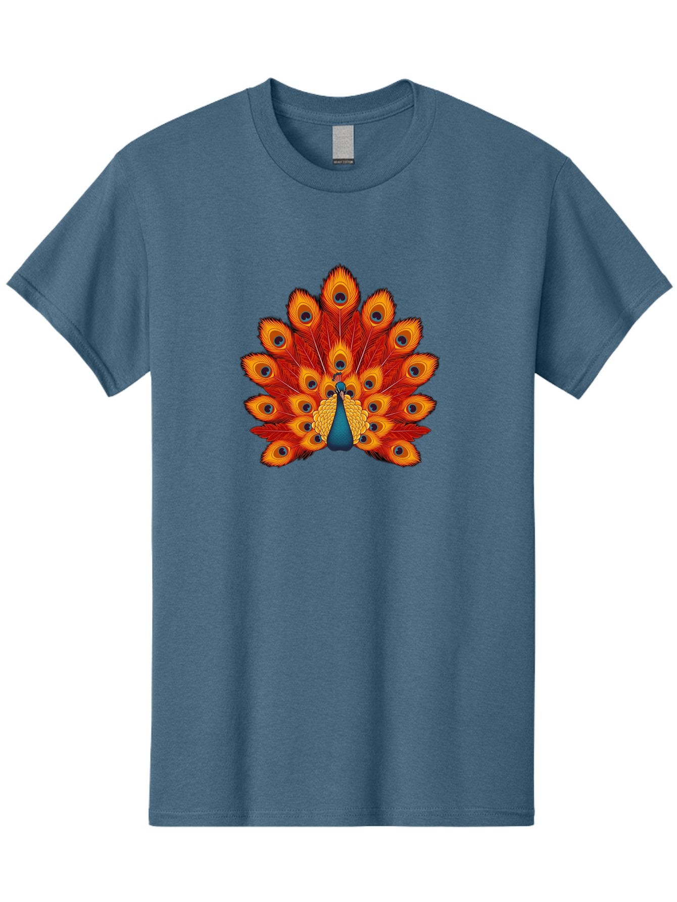 Peacock-32 Men'S Graphic Tee, 100% Cotton, Comfortable Casual Summer Wear, Machine Washable, Peacock Feathers, Vibrant Colors, Iridescent Blues, Orange And Yellow Hues, Eye-Catching Pattern, Exotic Bird, Majestic Plumage, Eye Spots, Bab095 5