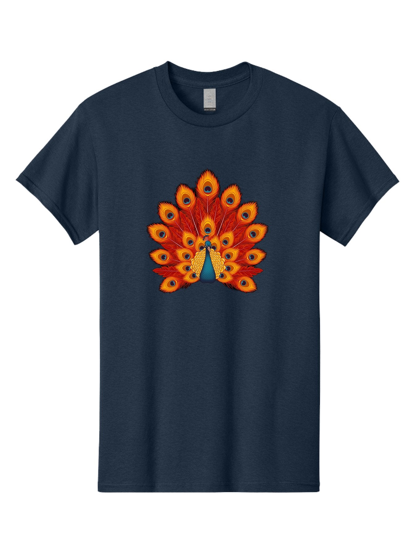 Peacock-32 Men'S Graphic Tee, 100% Cotton, Comfortable Casual Summer Wear, Machine Washable, Peacock Feathers, Vibrant Colors, Iridescent Blues, Orange And Yellow Hues, Eye-Catching Pattern, Exotic Bird, Majestic Plumage, Eye Spots, Bab095
