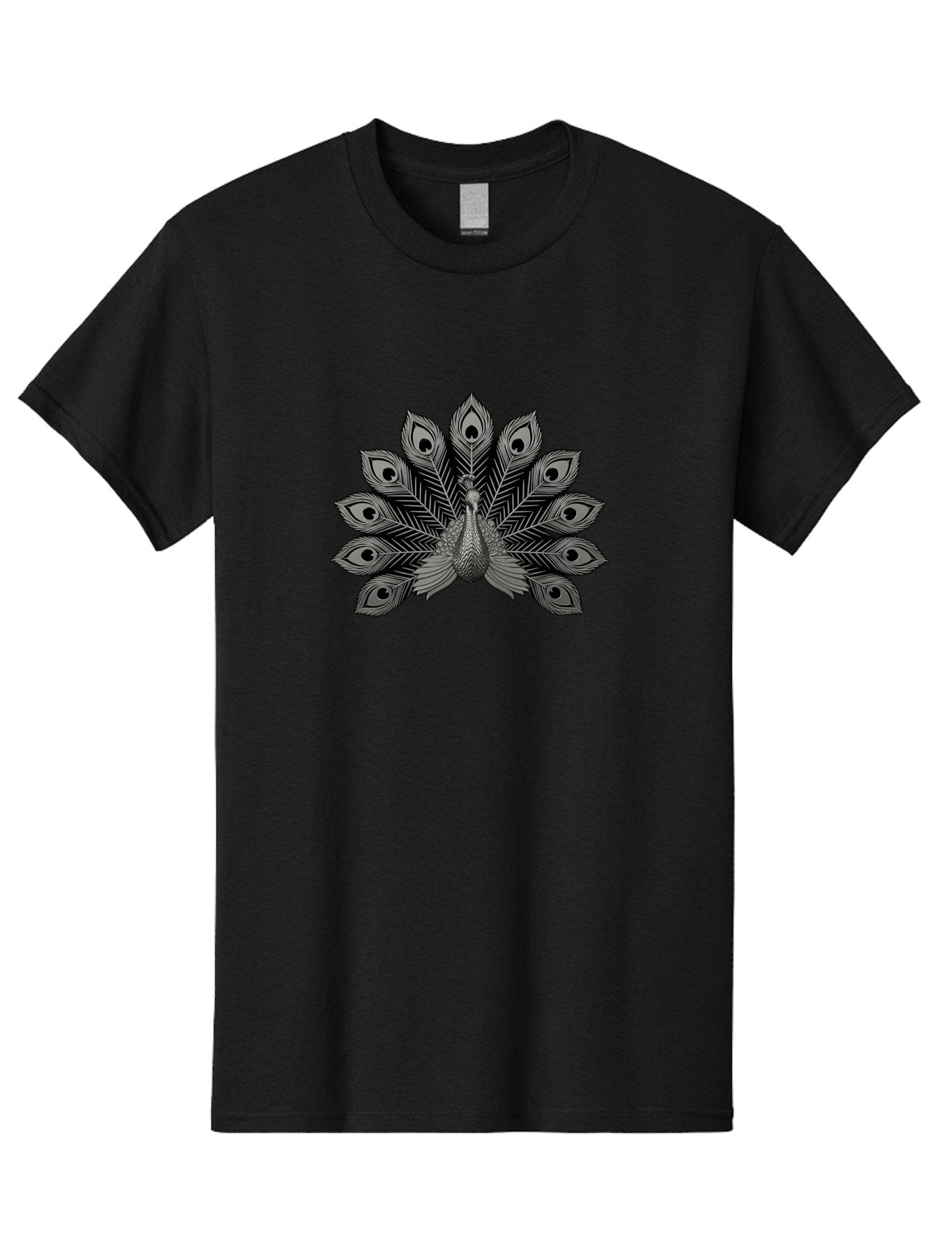 Peacock-33 Men'S Graphic Tee, 100% Cotton, Comfortable Casual Summer Wear, Machine Washable, Peacock With Spread Feathers, Black And White Illustration, Detailed Design, Bird With Eyespots, Artistic Depiction, Feather Pattern, Decorative Art Bab096 11