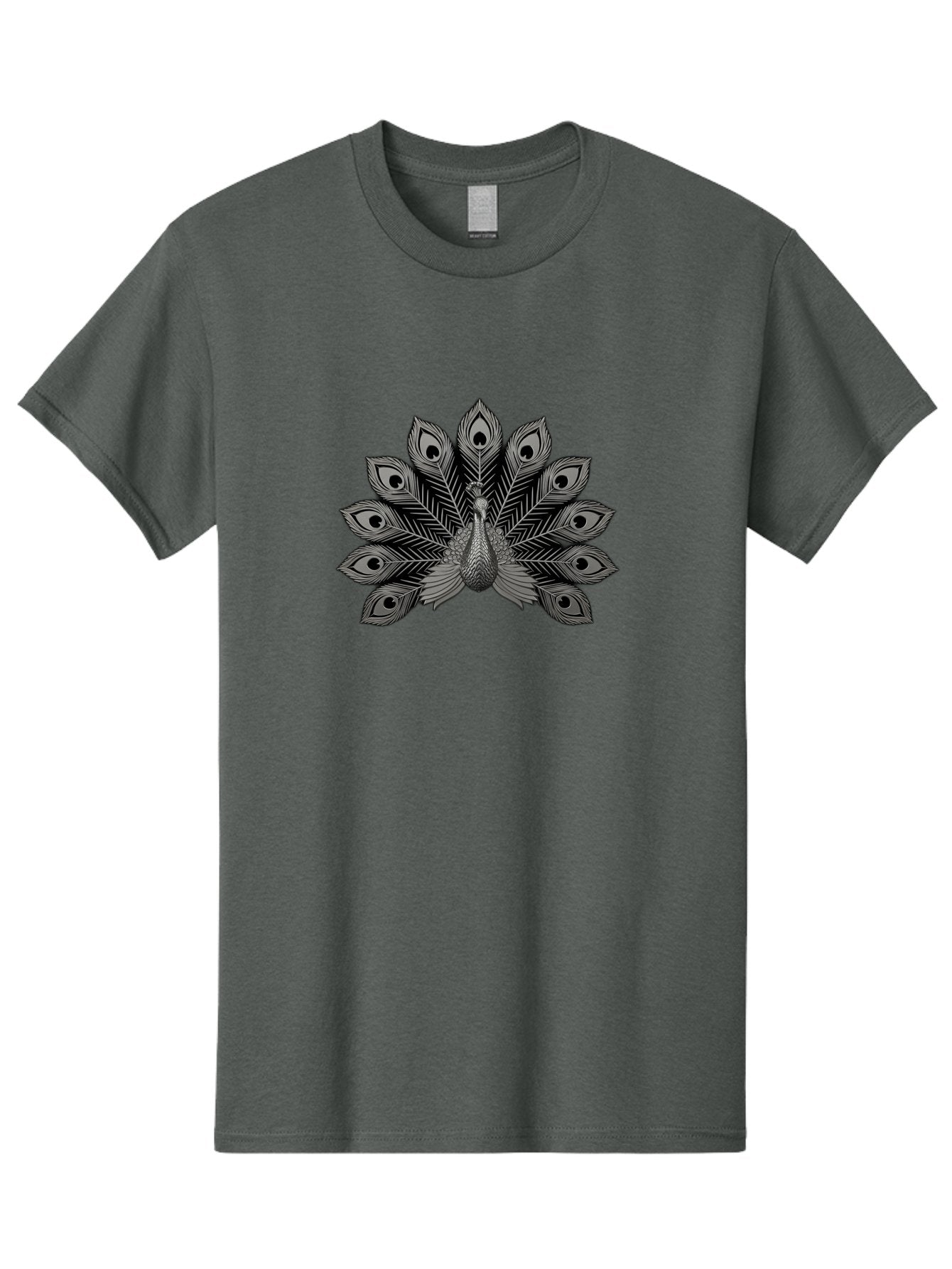 Peacock-33 Men'S Graphic Tee, 100% Cotton, Comfortable Casual Summer Wear, Machine Washable, Peacock With Spread Feathers, Black And White Illustration, Detailed Design, Bird With Eyespots, Artistic Depiction, Feather Pattern, Decorative Art Bab096 10