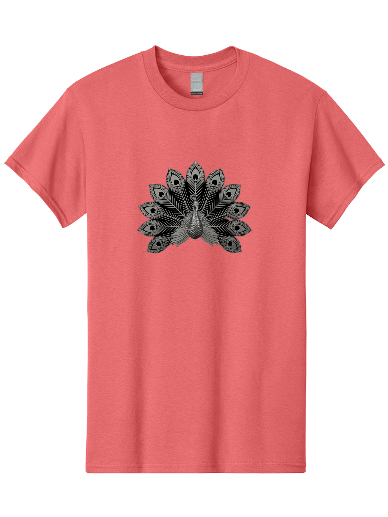 Peacock-33 Men'S Graphic Tee, 100% Cotton, Comfortable Casual Summer Wear, Machine Washable, Peacock With Spread Feathers, Black And White Illustration, Detailed Design, Bird With Eyespots, Artistic Depiction, Feather Pattern, Decorative Art Bab096