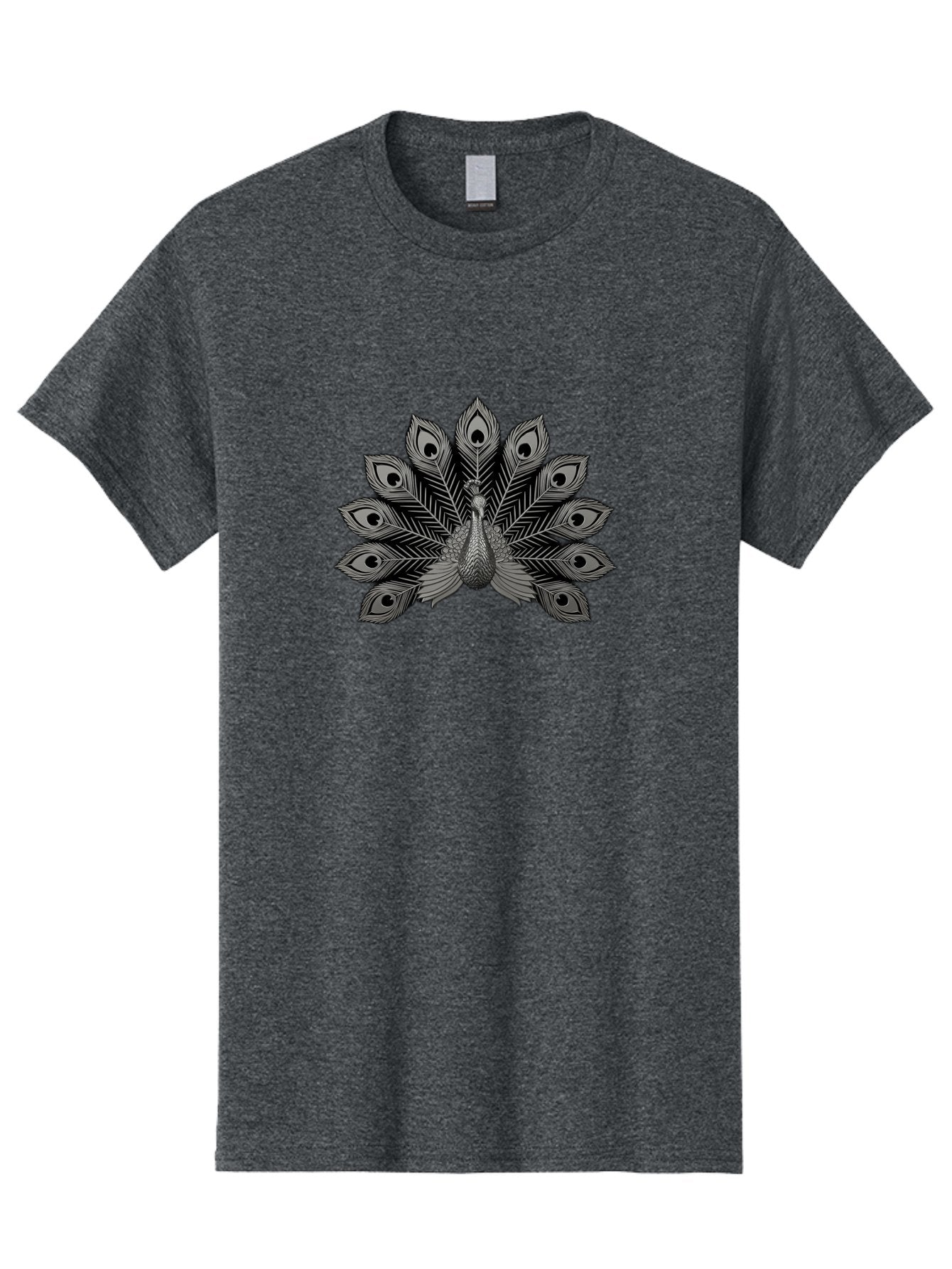 Peacock-33 Men'S Graphic Tee, 100% Cotton, Comfortable Casual Summer Wear, Machine Washable, Peacock With Spread Feathers, Black And White Illustration, Detailed Design, Bird With Eyespots, Artistic Depiction, Feather Pattern, Decorative Art Bab096 9