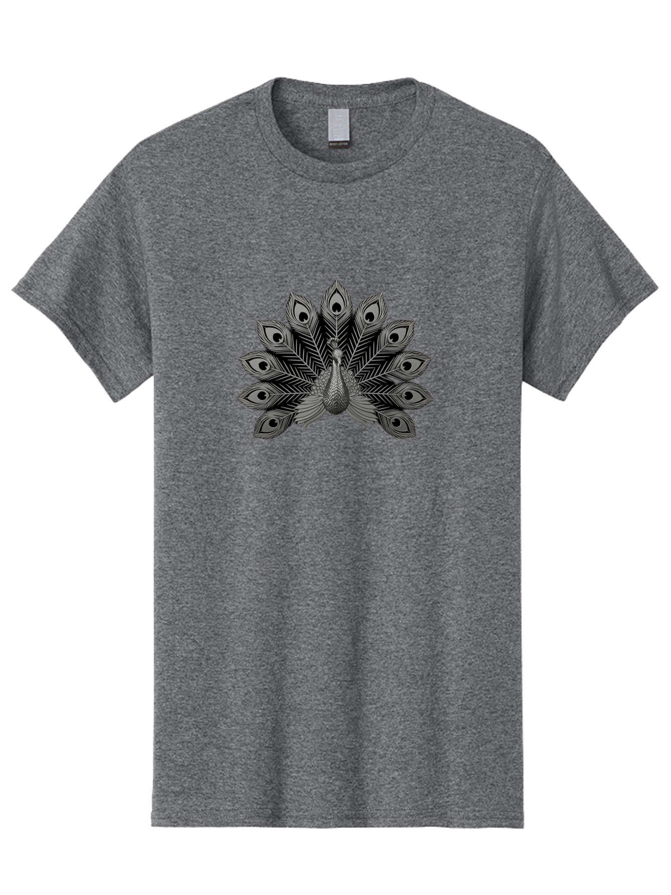 Peacock-33 Men'S Graphic Tee, 100% Cotton, Comfortable Casual Summer Wear, Machine Washable, Peacock With Spread Feathers, Black And White Illustration, Detailed Design, Bird With Eyespots, Artistic Depiction, Feather Pattern, Decorative Art Bab096 5
