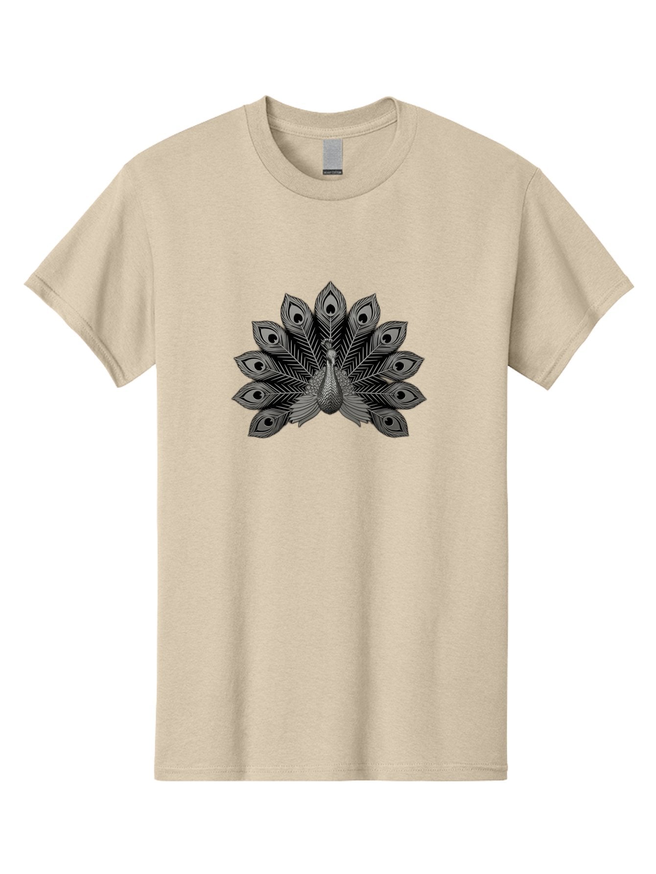 Peacock-33 Men'S Graphic Tee, 100% Cotton, Comfortable Casual Summer Wear, Machine Washable, Peacock With Spread Feathers, Black And White Illustration, Detailed Design, Bird With Eyespots, Artistic Depiction, Feather Pattern, Decorative Art Bab096 6