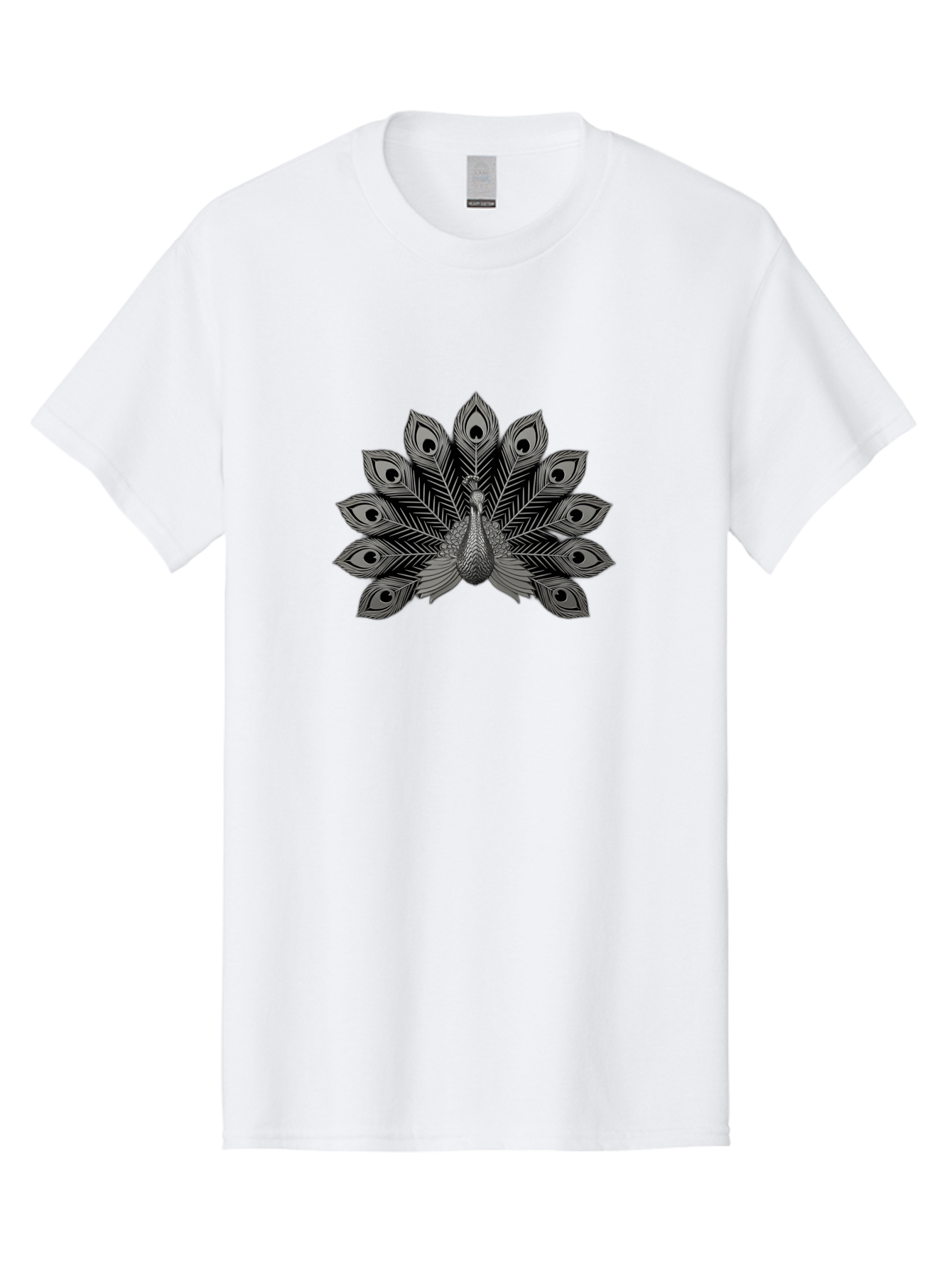 Peacock-33 Men'S Graphic Tee, 100% Cotton, Comfortable Casual Summer Wear, Machine Washable, Peacock With Spread Feathers, Black And White Illustration, Detailed Design, Bird With Eyespots, Artistic Depiction, Feather Pattern, Decorative Art Bab096 25