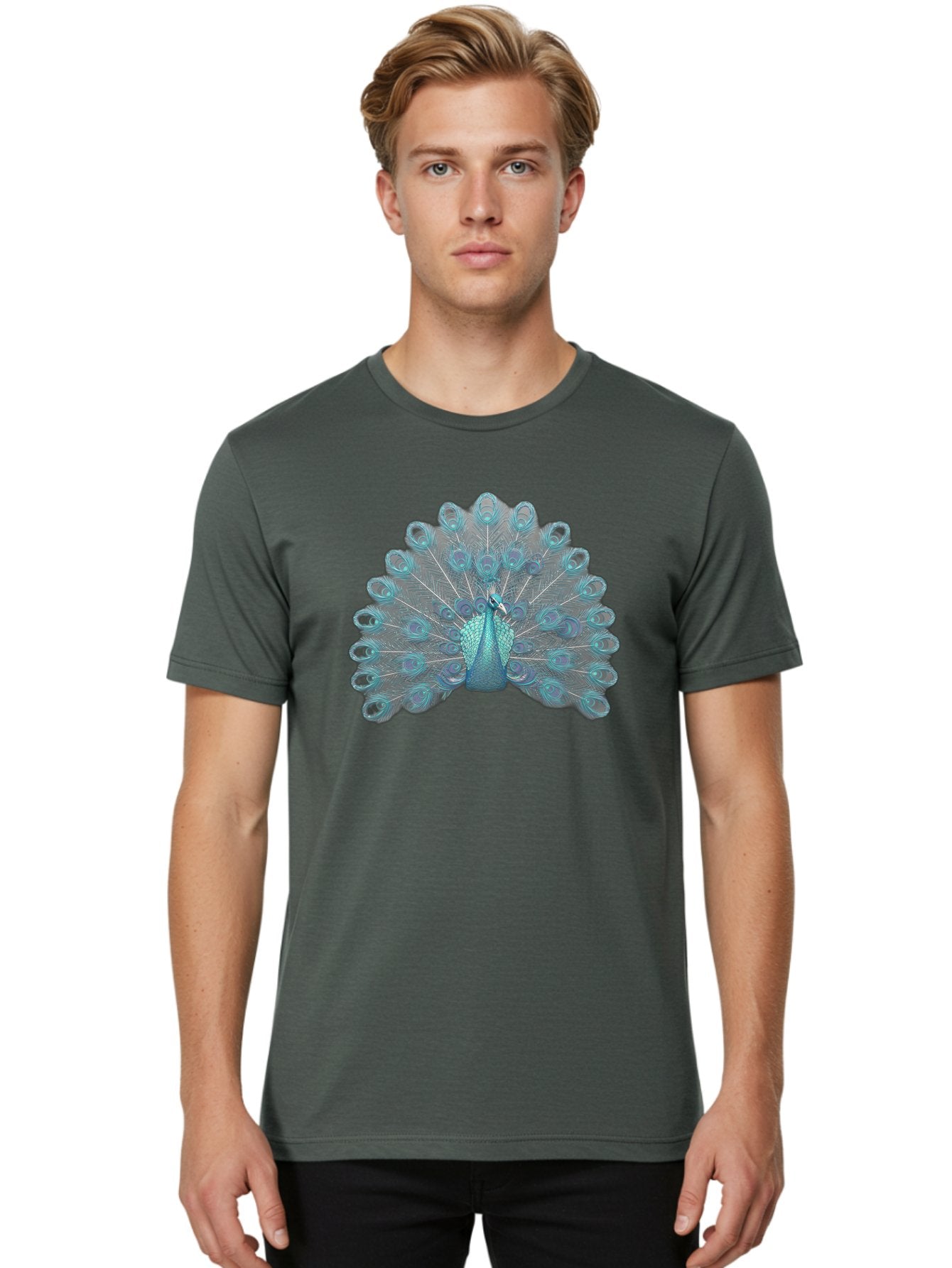 Peacock-8 Men'S Graphic Tee, 100% Cotton, Comfortable Casual Summer Wear, Machine Washable, Blue Peacock, Bird'S Plumage, Feathered Friend, Exotic Bird, Vibrant Colors, Eye-Catching Pattern, Wildlife Photography, Blue Feathers Bab102 17