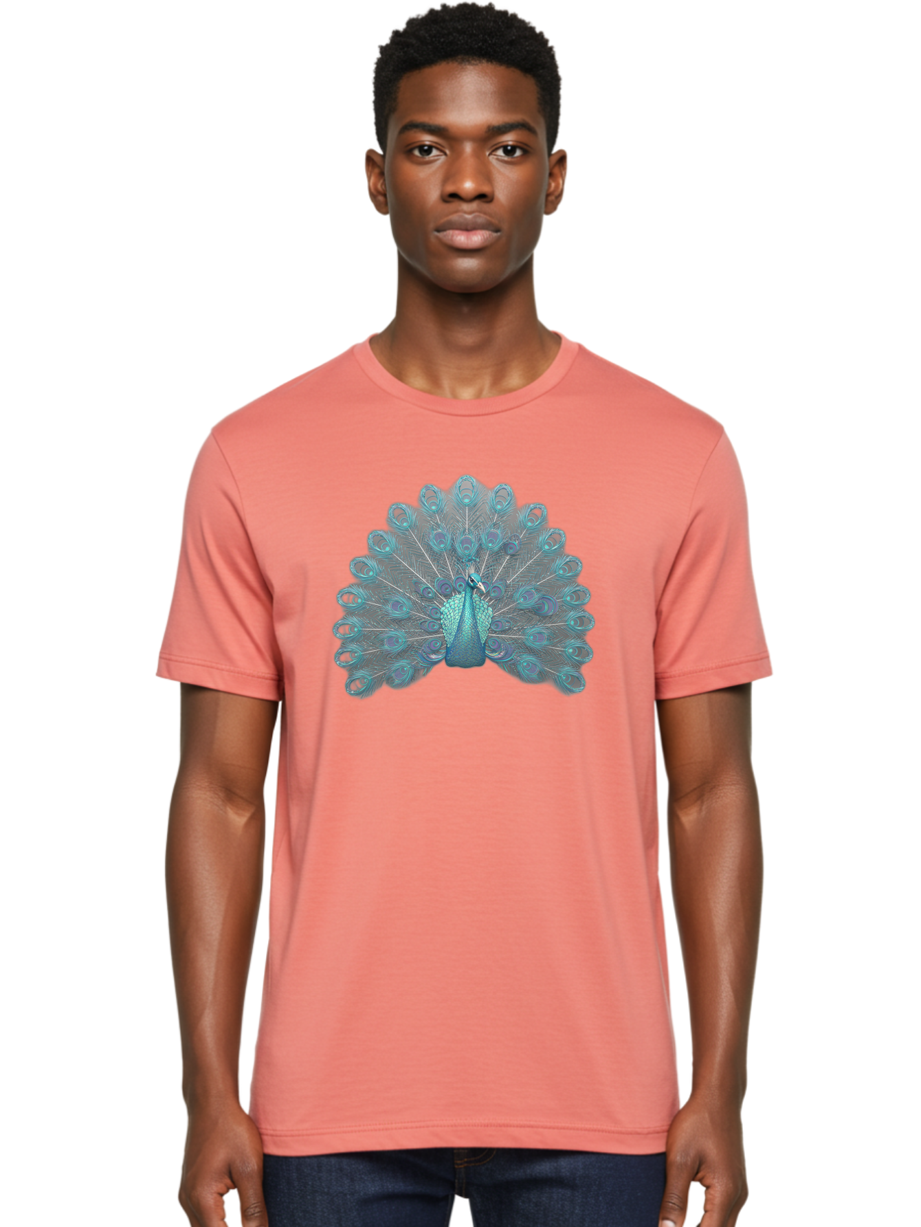 Peacock-8 Men'S Graphic Tee, 100% Cotton, Comfortable Casual Summer Wear, Machine Washable, Blue Peacock, Bird'S Plumage, Feathered Friend, Exotic Bird, Vibrant Colors, Eye-Catching Pattern, Wildlife Photography, Blue Feathers Bab102