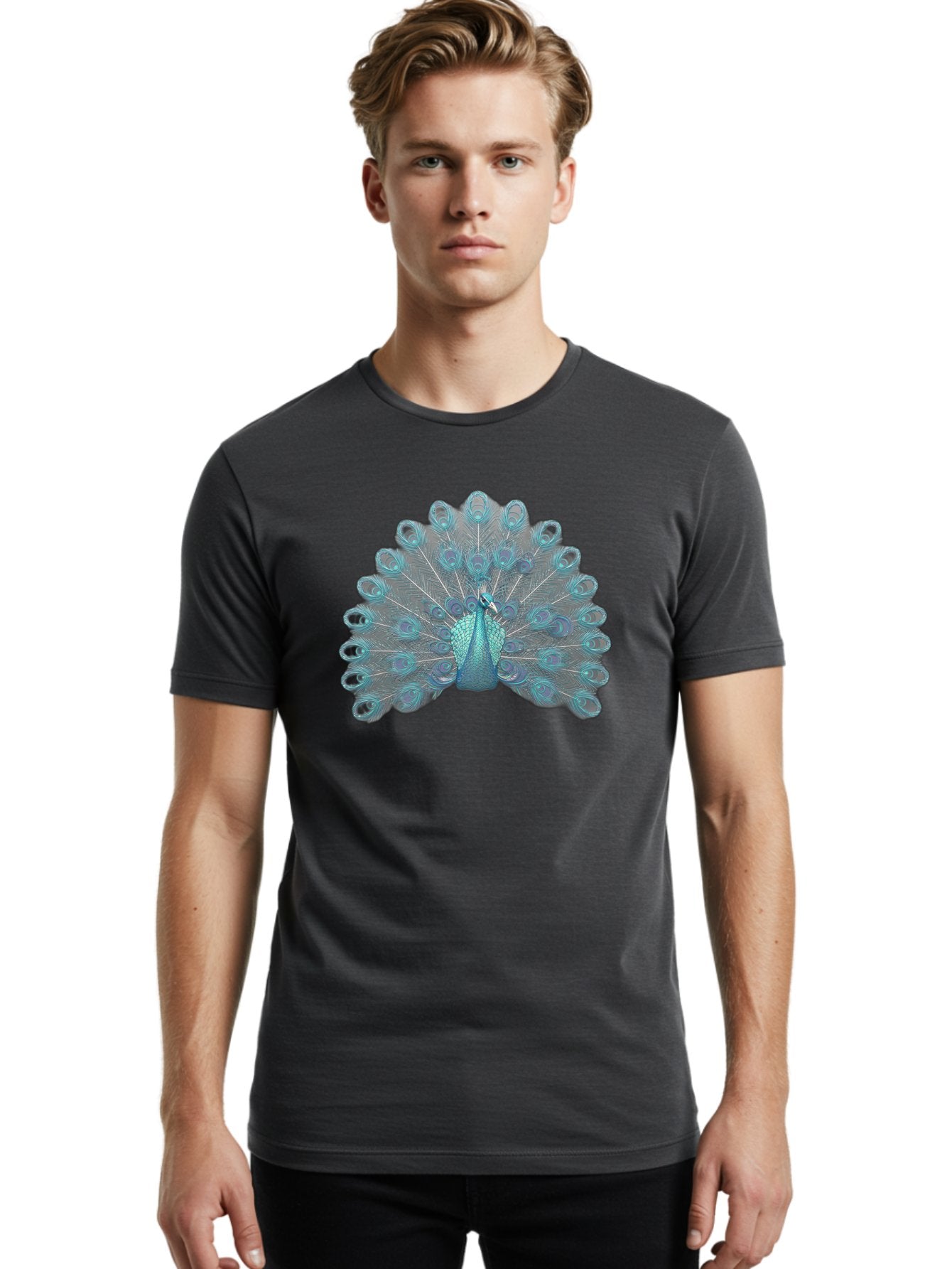 Peacock-8 Men'S Graphic Tee, 100% Cotton, Comfortable Casual Summer Wear, Machine Washable, Blue Peacock, Bird'S Plumage, Feathered Friend, Exotic Bird, Vibrant Colors, Eye-Catching Pattern, Wildlife Photography, Blue Feathers Bab102 28