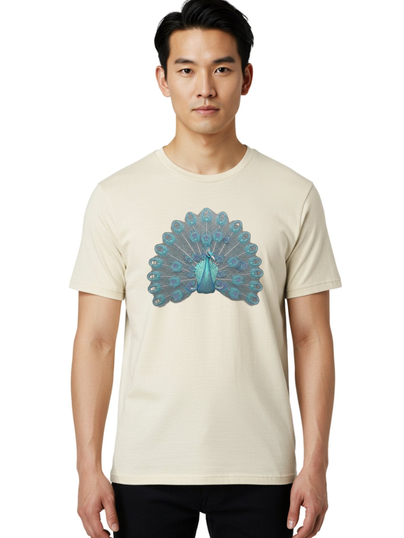 Peacock-8 Men'S Graphic Tee, 100% Cotton, Comfortable Casual Summer Wear, Machine Washable, Blue Peacock, Bird'S Plumage, Feathered Friend, Exotic Bird, Vibrant Colors, Eye-Catching Pattern, Wildlife Photography, Blue Feathers Bab102 23