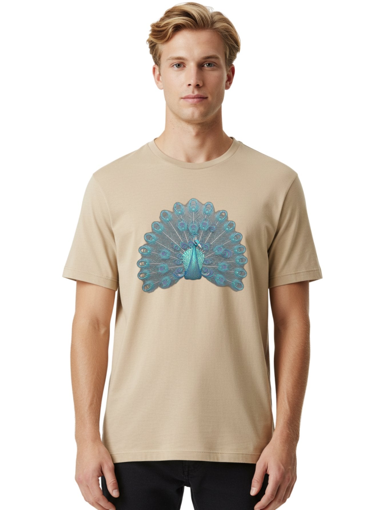 Peacock-8 Men'S Graphic Tee, 100% Cotton, Comfortable Casual Summer Wear, Machine Washable, Blue Peacock, Bird'S Plumage, Feathered Friend, Exotic Bird, Vibrant Colors, Eye-Catching Pattern, Wildlife Photography, Blue Feathers Bab102 21