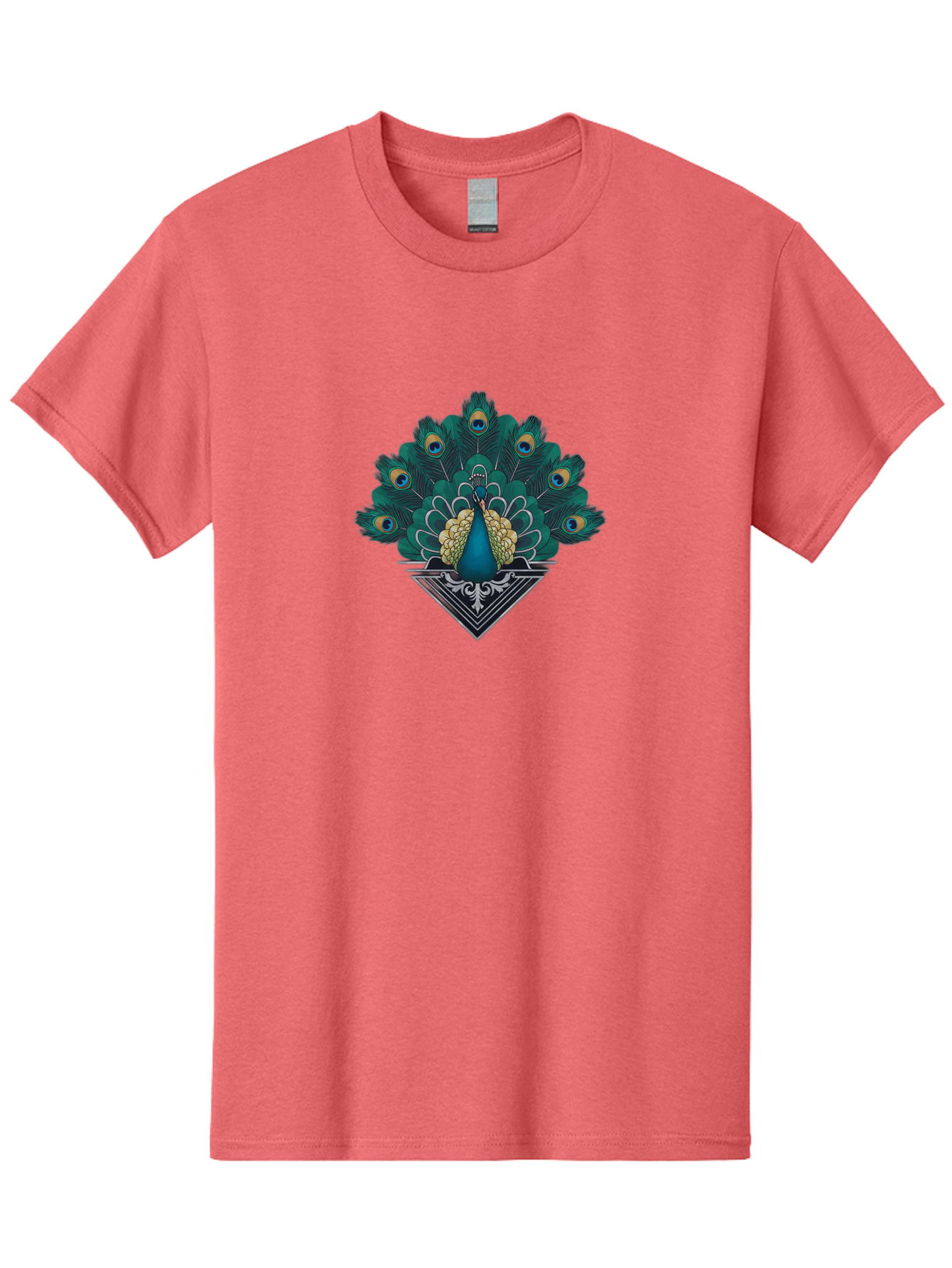 Peacock-Design Men'S Graphic Tee, 100% Cotton, Comfortable Casual Summer Wear, Machine Washable, Peacock, Vibrant Plumage, Blue And Gold Feathers, Ornate Design, Majestic Bird, Display Of Feathers, Symbolic Beauty, Elegant Pattern Bab104
