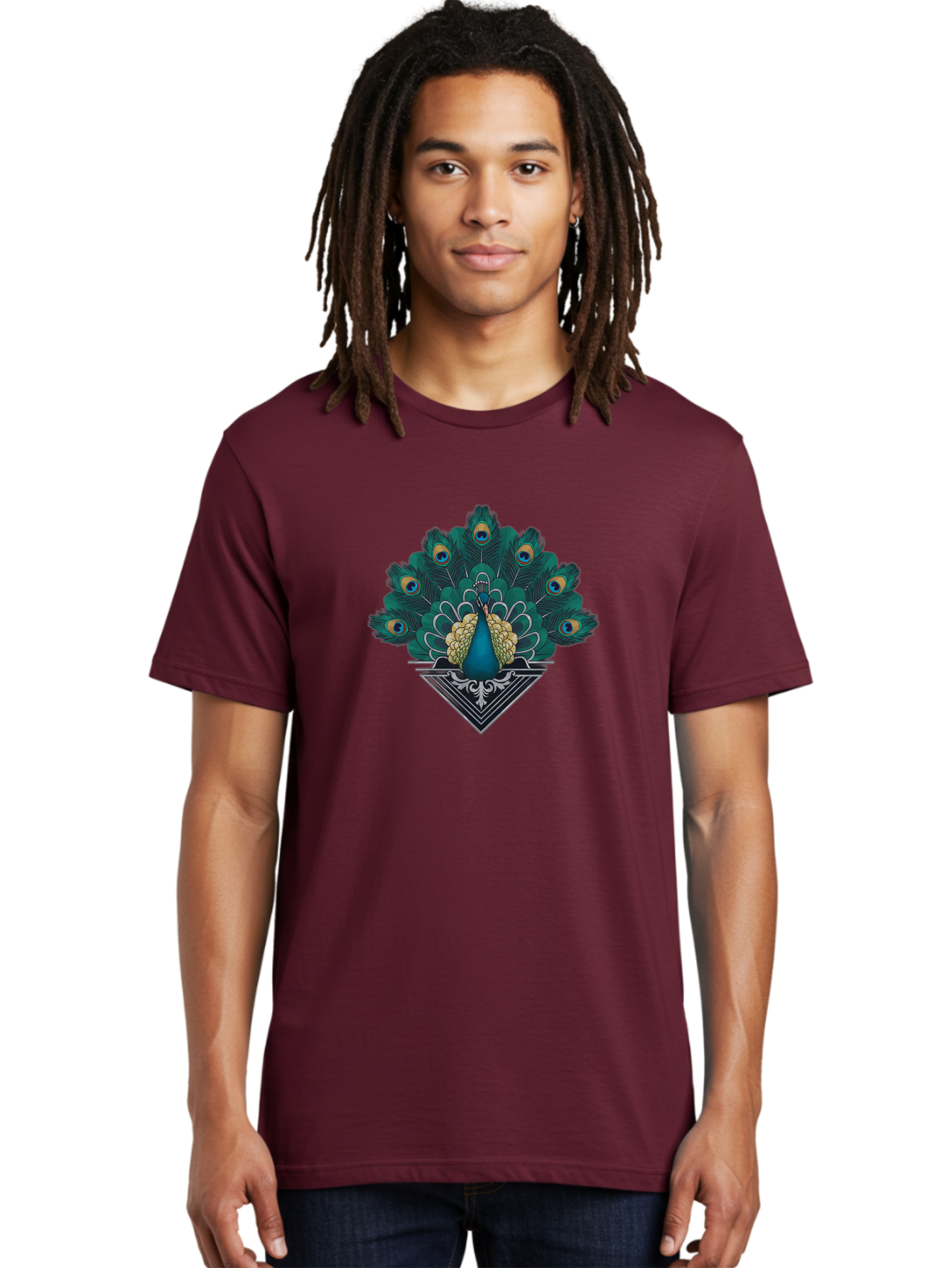 Peacock-Design Men'S Graphic Tee, 100% Cotton, Comfortable Casual Summer Wear, Machine Washable, Peacock, Vibrant Plumage, Blue And Gold Feathers, Ornate Design, Majestic Bird, Display Of Feathers, Symbolic Beauty, Elegant Pattern Bab104 16