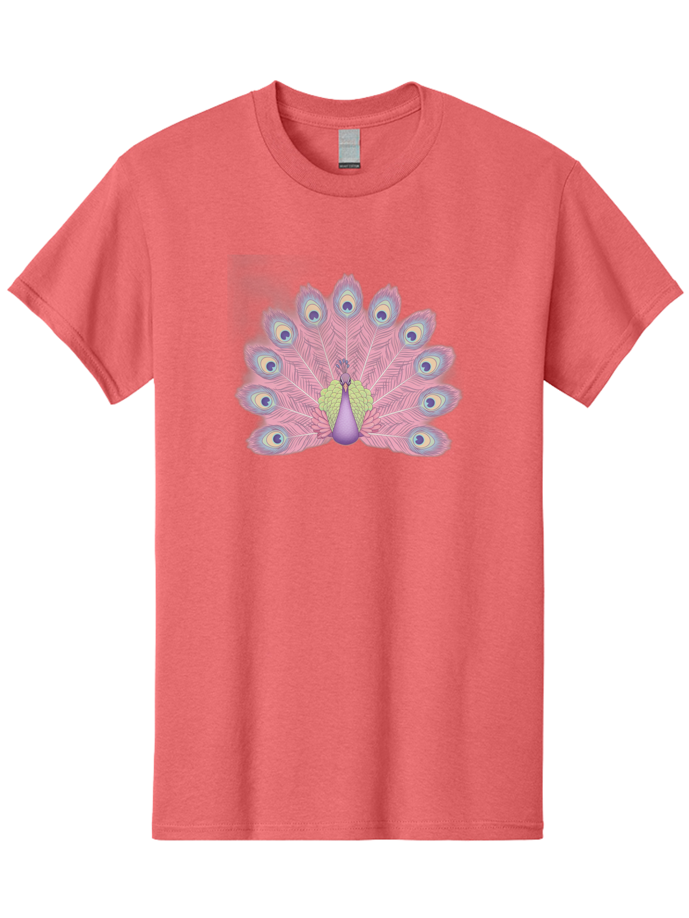 Peacock-Display-1 Men'S Graphic Tee, 100% Cotton, Comfortable Casual Summer Wear, Machine Washable, Peacock With Full Plumage, Vibrant Feathers, Pink And Purple Hues, Green And Blue Accents, Eye-Catching Display, Majestic Bird, Bab105