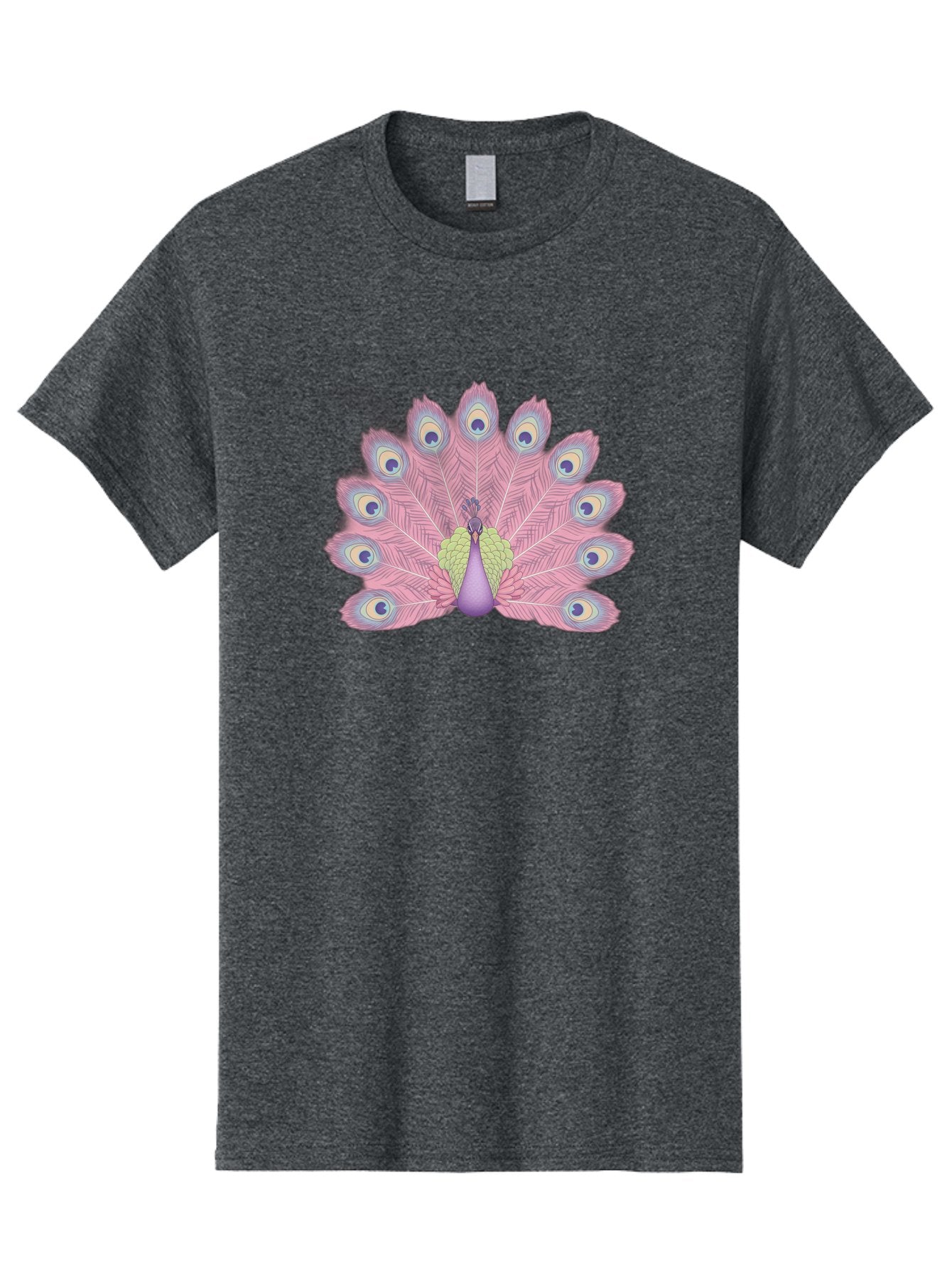 Peacock-Display-1 Men'S Graphic Tee, 100% Cotton, Comfortable Casual Summer Wear, Machine Washable, Peacock With Full Plumage, Vibrant Feathers, Pink And Purple Hues, Green And Blue Accents, Eye-Catching Display, Majestic Bird, Bab105