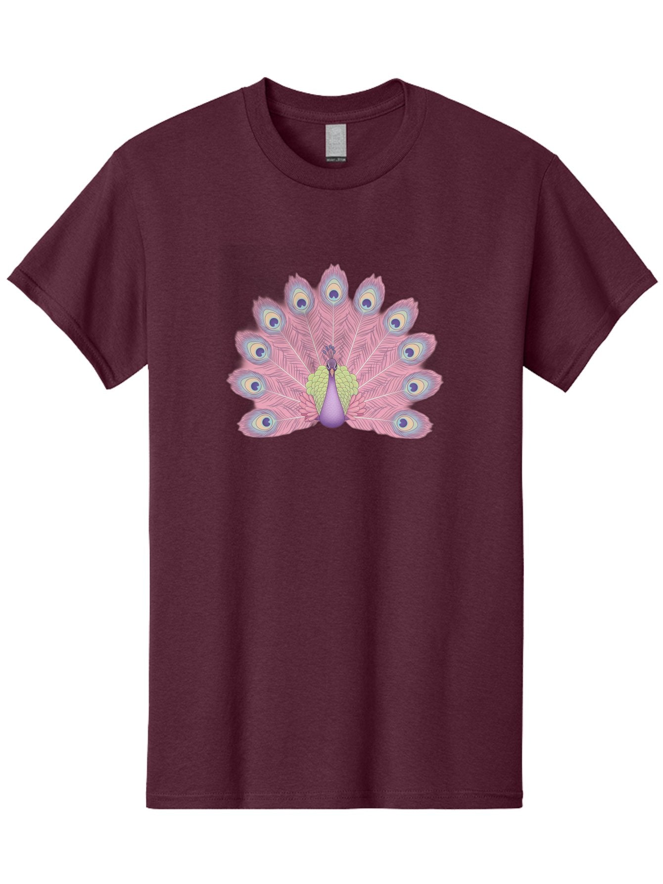 Peacock-Display-1 Men'S Graphic Tee, 100% Cotton, Comfortable Casual Summer Wear, Machine Washable, Peacock With Full Plumage, Vibrant Feathers, Pink And Purple Hues, Green And Blue Accents, Eye-Catching Display, Majestic Bird, Bab105 13