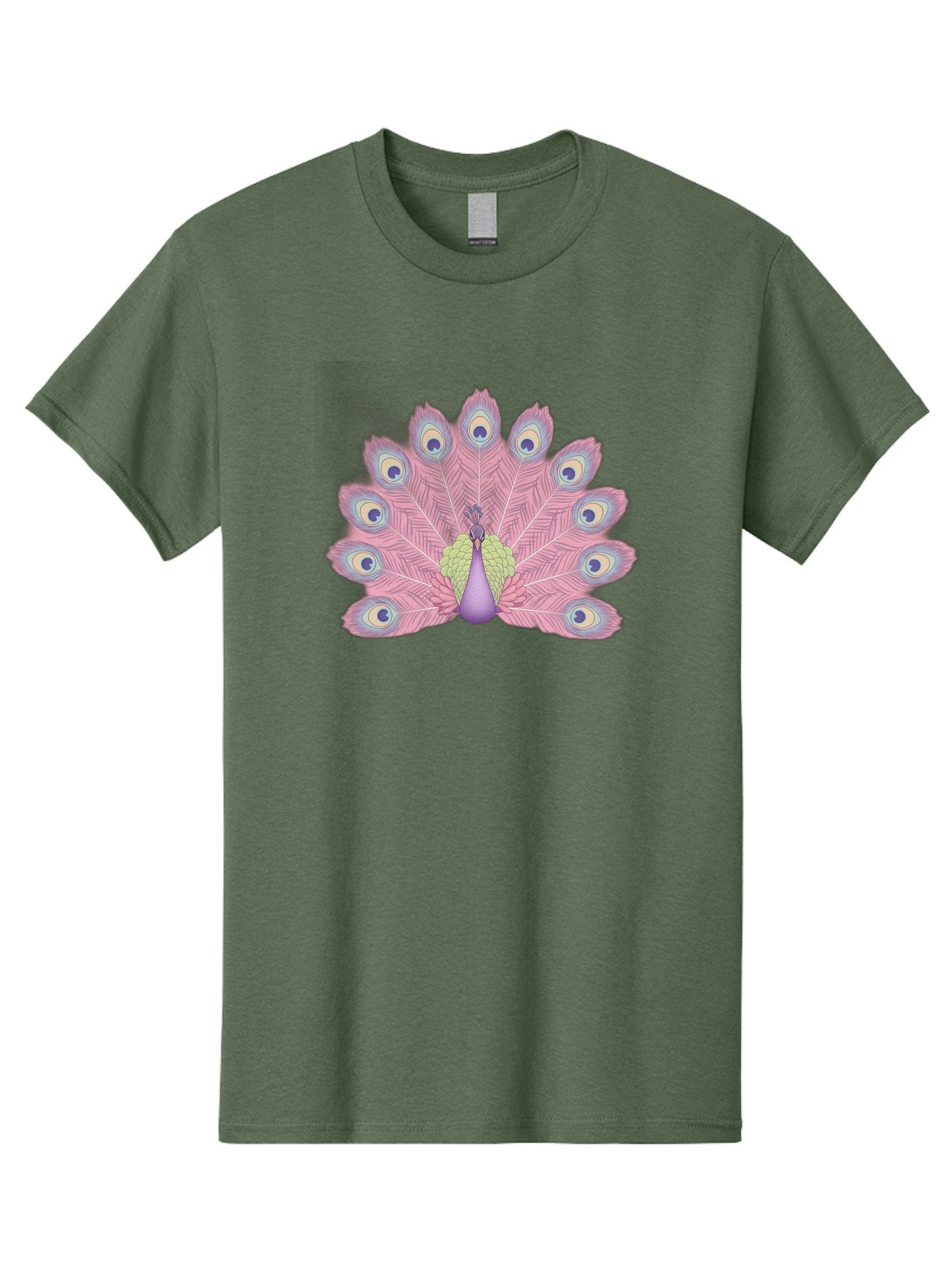 Peacock-Display-1 Men'S Graphic Tee, 100% Cotton, Comfortable Casual Summer Wear, Machine Washable, Peacock With Full Plumage, Vibrant Feathers, Pink And Purple Hues, Green And Blue Accents, Eye-Catching Display, Majestic Bird, Bab105 5