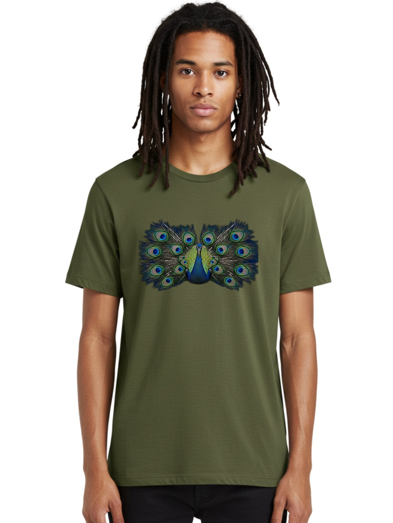 Peacock-Display Men'S Graphic Tee, 100% Cotton, Comfortable Casual Summer Wear, Machine Washable, Peacock, Vibrant Plumage, Blue And Green Feathers, Eye-Catching, Majestic Bird, Colorful Display, Intricate Patterns, Bird Of Paradise, Bab106 26
