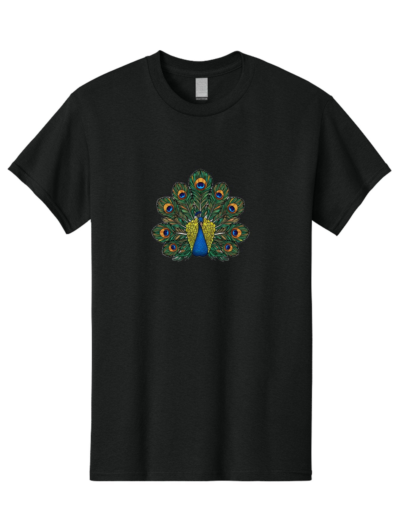 Peacock-Feather-1 Men'S Graphic Tee, 100% Cotton, Comfortable Casual Summer Wear, Machine Washable, Peacock Spreading Its Feathers, Vibrant Plumage, Blue And Gold Colors, Eye-Catching Display, Majestic Bird, Colorful Illustration, Bab107 5