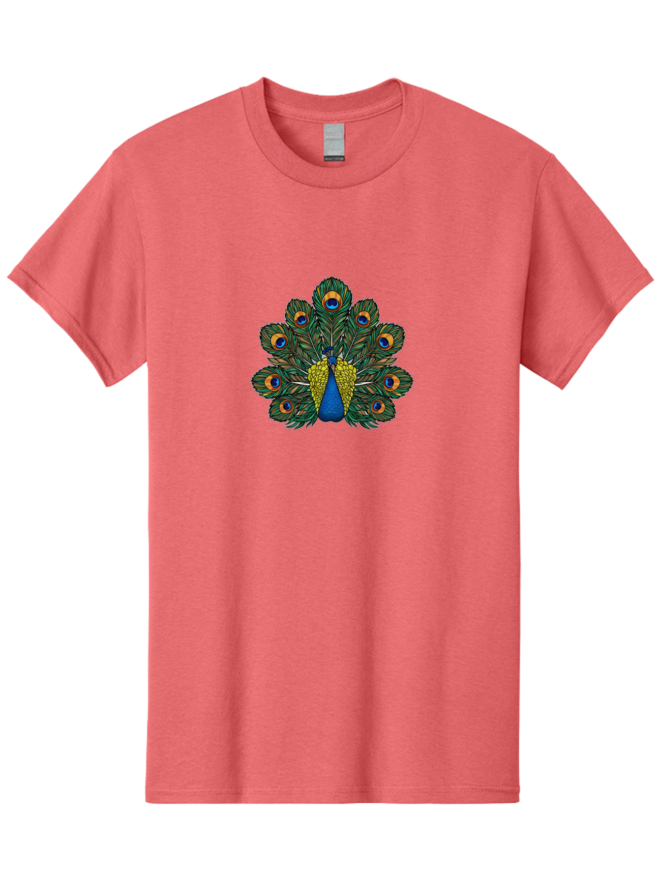 Peacock-Feather-1 Men'S Graphic Tee, 100% Cotton, Comfortable Casual Summer Wear, Machine Washable, Peacock Spreading Its Feathers, Vibrant Plumage, Blue And Gold Colors, Eye-Catching Display, Majestic Bird, Colorful Illustration, Bab107