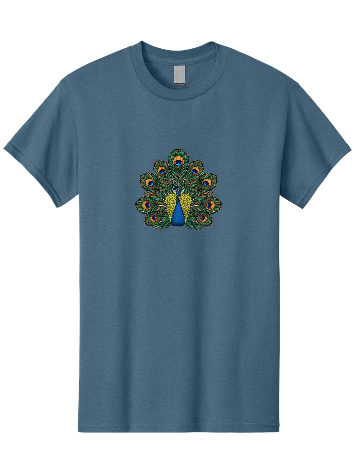 Peacock-Feather-1 Men'S Graphic Tee, 100% Cotton, Comfortable Casual Summer Wear, Machine Washable, Peacock Spreading Its Feathers, Vibrant Plumage, Blue And Gold Colors, Eye-Catching Display, Majestic Bird, Colorful Illustration, Bab107 13