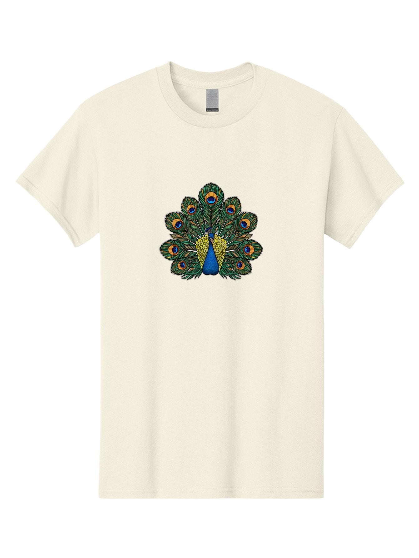 Peacock-Feather-1 Men'S Graphic Tee, 100% Cotton, Comfortable Casual Summer Wear, Machine Washable, Peacock Spreading Its Feathers, Vibrant Plumage, Blue And Gold Colors, Eye-Catching Display, Majestic Bird, Colorful Illustration, Bab107 3