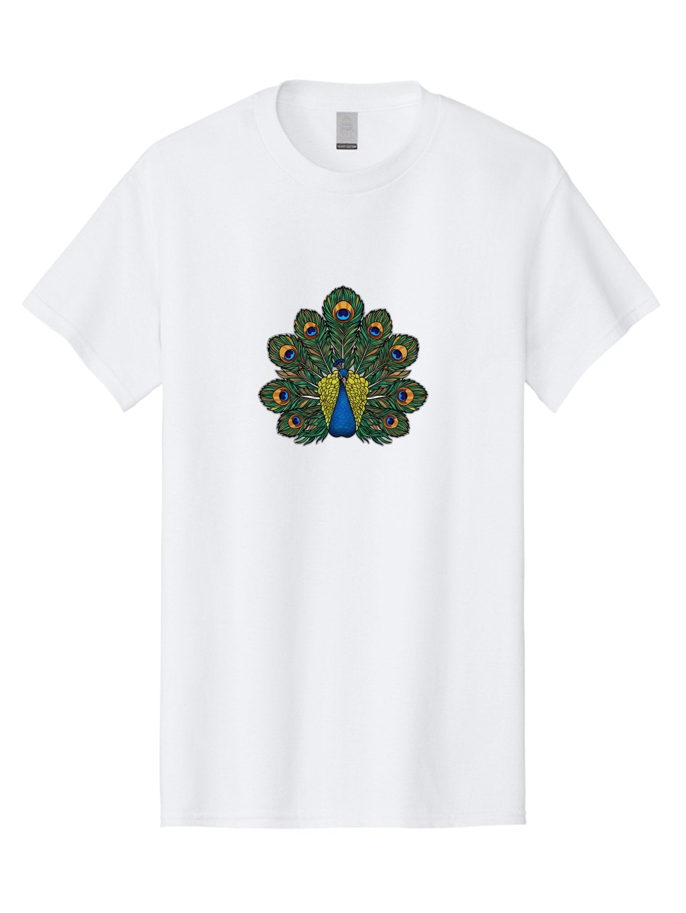 Peacock-Feather-1 Men'S Graphic Tee, 100% Cotton, Comfortable Casual Summer Wear, Machine Washable, Peacock Spreading Its Feathers, Vibrant Plumage, Blue And Gold Colors, Eye-Catching Display, Majestic Bird, Colorful Illustration, Bab107