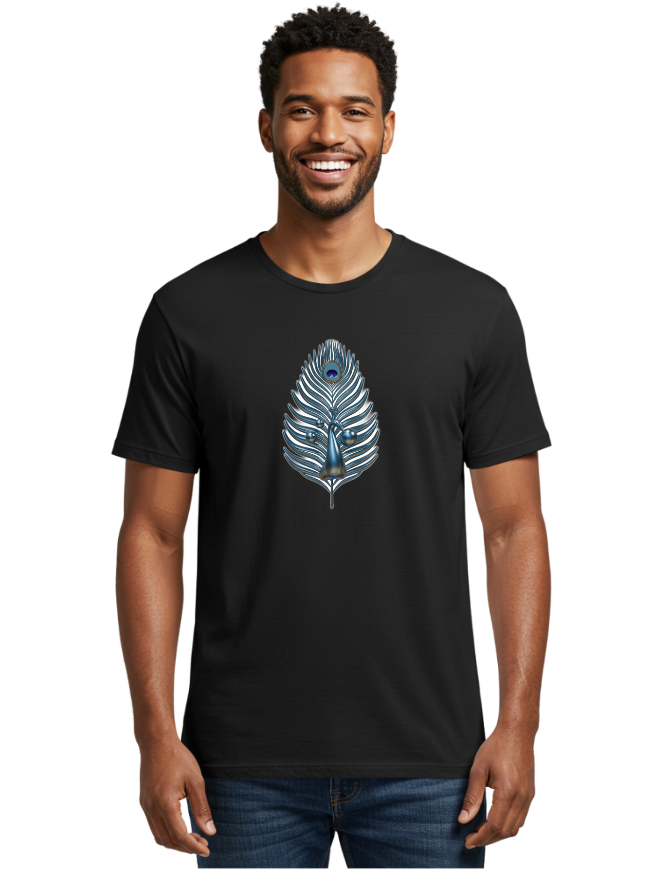 Peacock-Feather-10 Men'S Graphic Tee, 100% Cotton, Comfortable Casual Summer Wear, Machine Washable, Luxury Feather, Peacock Plumage, Ornate Design, Metallic Sheen, Vibrant Blue Eye, 3D Effect, Decorative Element, Chrome Accents, Bab108 28