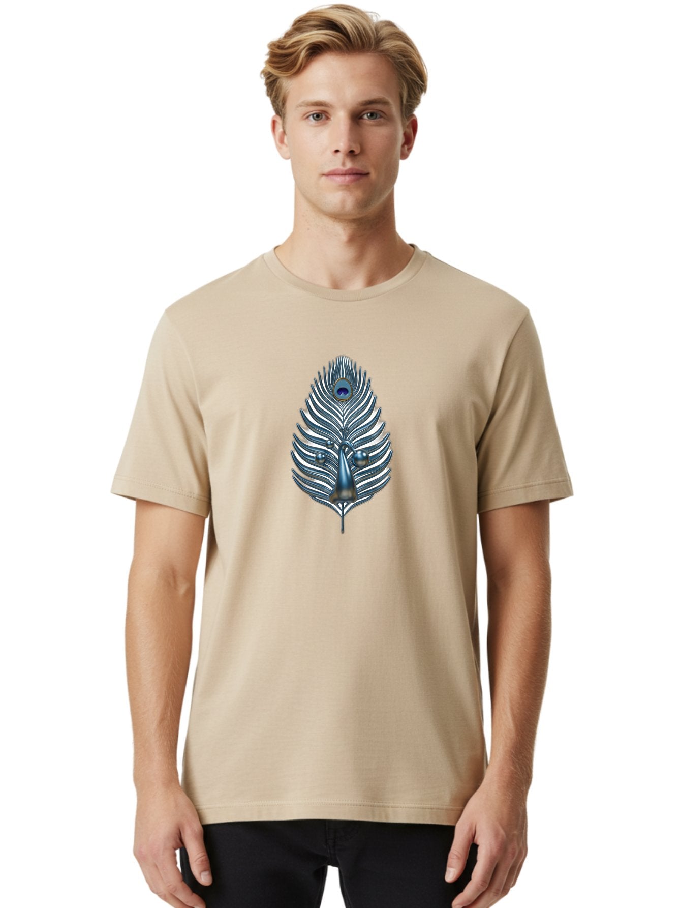 Peacock-Feather-10 Men'S Graphic Tee, 100% Cotton, Comfortable Casual Summer Wear, Machine Washable, Luxury Feather, Peacock Plumage, Ornate Design, Metallic Sheen, Vibrant Blue Eye, 3D Effect, Decorative Element, Chrome Accents, Bab108 25